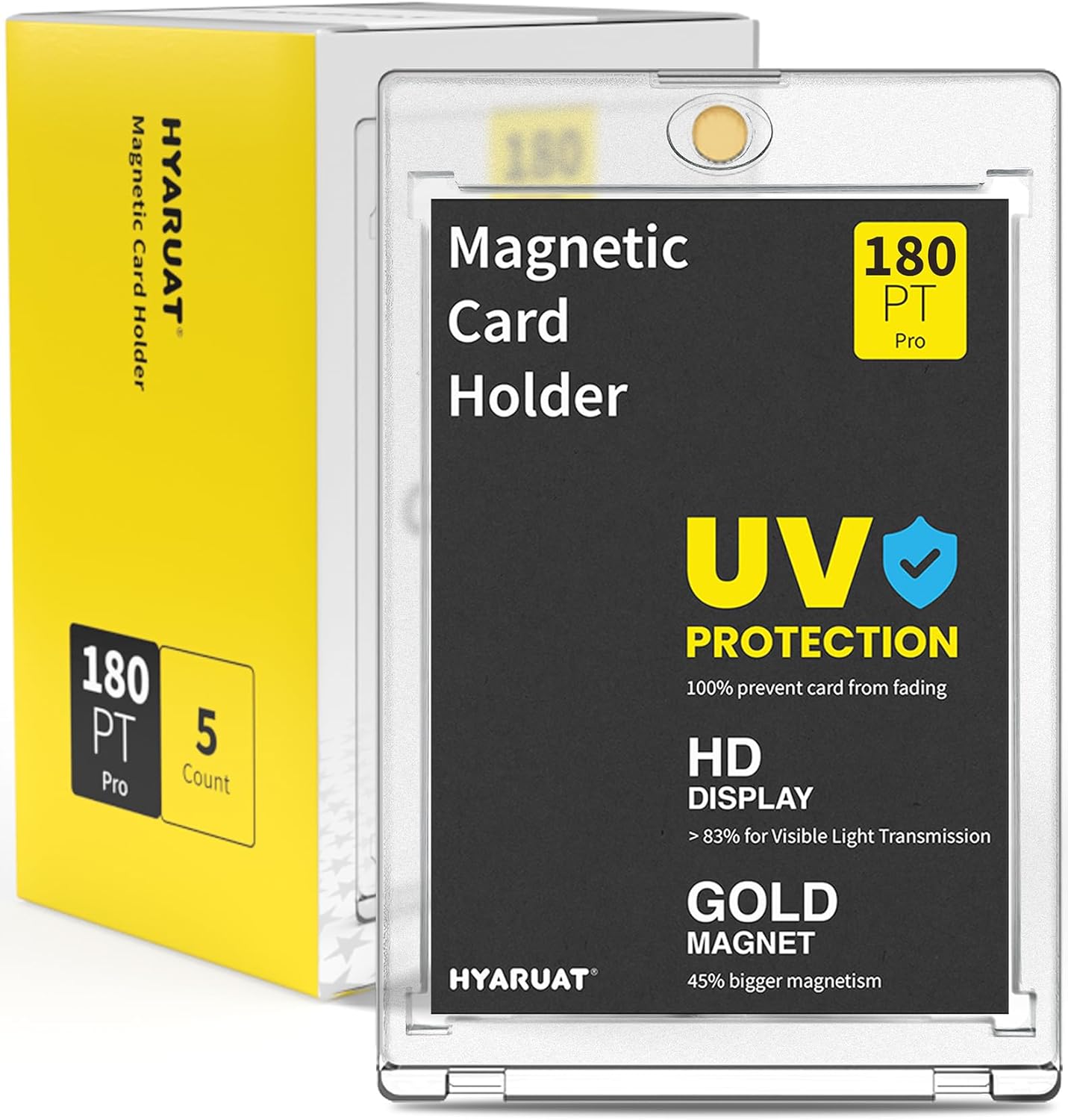 180pt One Touch Card Holder - 5 Pack Super Thick Magnetic Card Holders for Patch Cards, Clear