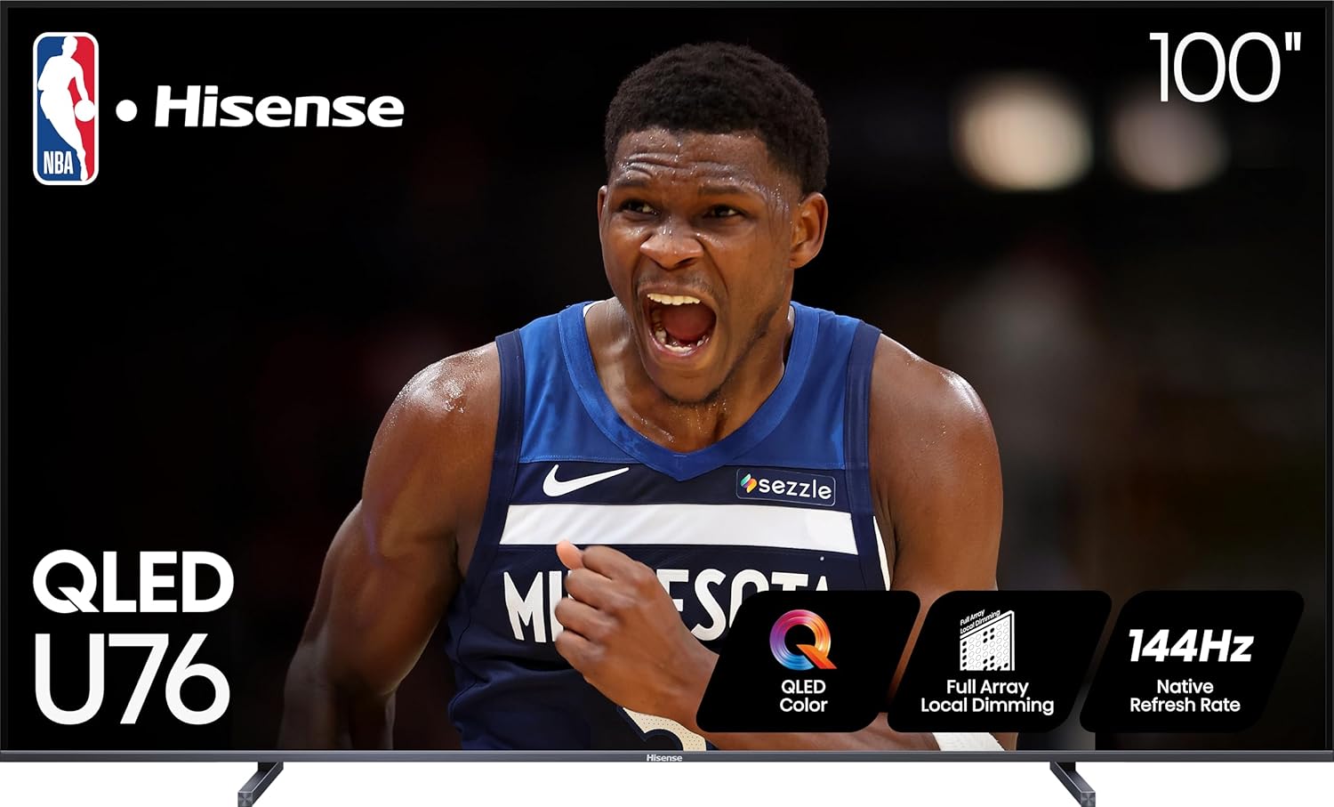 Hisense 100-Inch Class U7 Series ULED 4K UHD Google Smart TV (100U76N) - QLED, Native 144Hz, Motion Rate 480, Dolby Vision, Full Array Local Dimming, Game Mode Pro, Alexa Compatibility