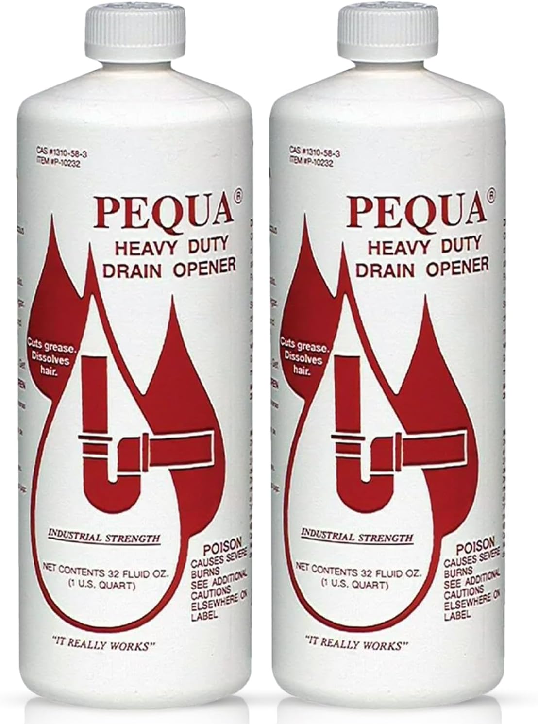 PEQUA INDUSTRIES P-10232 Pequa Heavy Duty Drain Opener, Non-Acid, Fast-Acting Formula, Industrial strength Drain Cleaner for Sinks, Tubs, Septic Tanks - 32 Oz (Pack of 2)