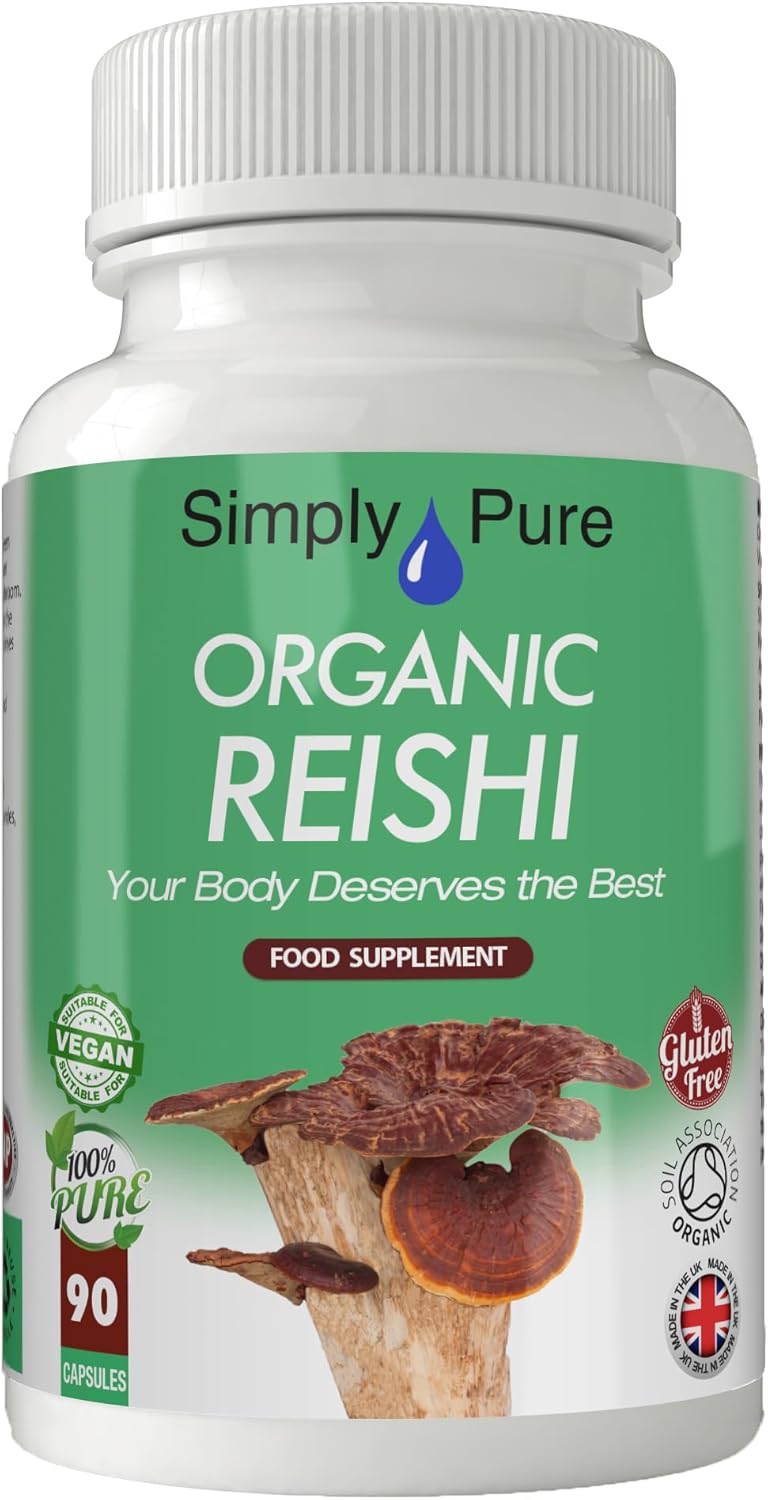 Simply Pure Organic Reishi Mushroom | Immune Boosting and Calming | 450mg Capsules x 90 | 100% Pure Soil Association Certified | Gluten Free | GM Free | Vegan
