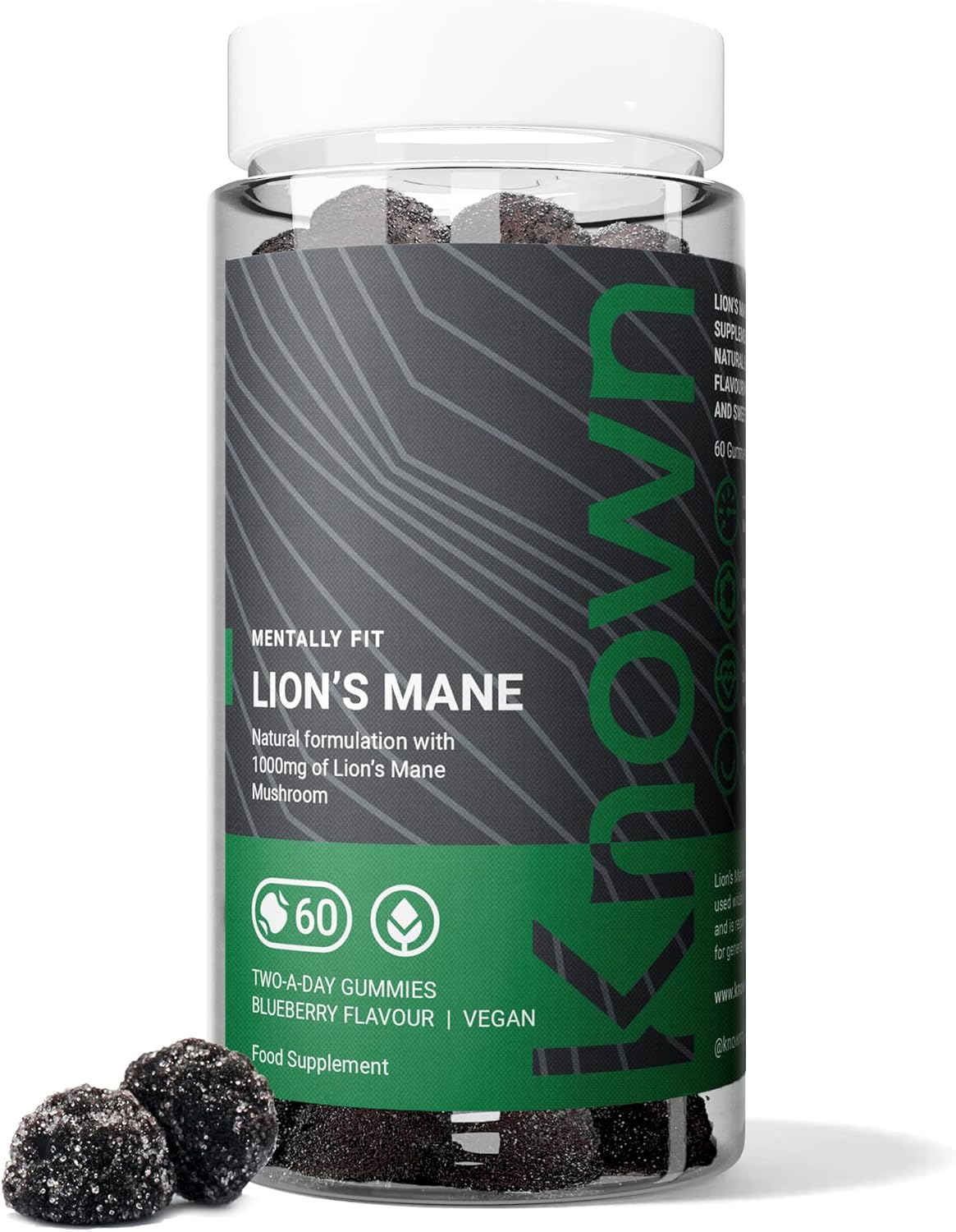 Known Delicious Lion's Mane Gummies - 1000mg Lion's Mane Mushroom - Natural Blueberry Flavour - 60 Vegan Gummies, 1 Month Supply