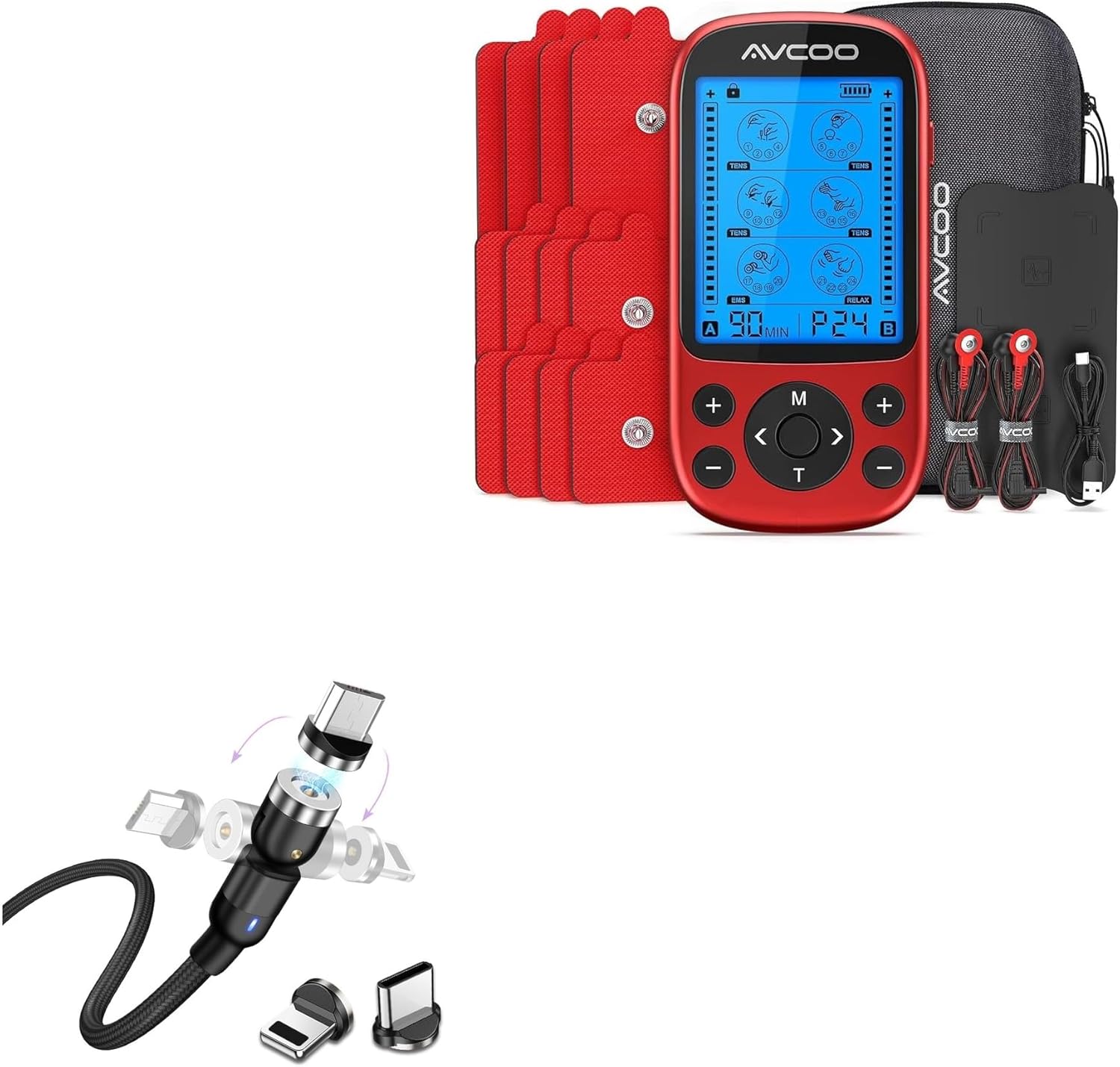 BoxWave Cable Compatible with AVCOO TA2224C - MagnetoSnap AllCharge Cable, Magnet Charging Cable USB Type-C Micro USB - Jet Black