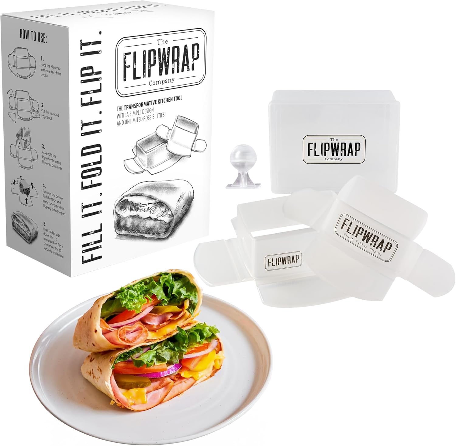 Flipwrap Tortilla Wrap Maker Kit – Create Mess-Free, Restaurant-Quality Wraps in Minutes | Devices for 7” & 10” Tortillas + Storage Box | Perfect for Burritos, Quesadillas, Snacks & Kids’ Lunches