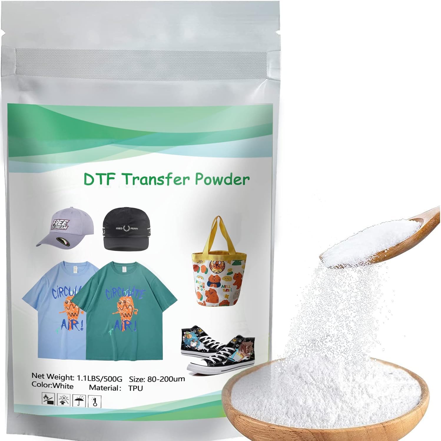 DTF Powder Hot Melt Adhesive Powder White 500g (17.6oz) DTF Transfer Powder for Sublimation, Compatible with Printhead ET-8550, ET8500, XP-15000, L1800 DTF Printers