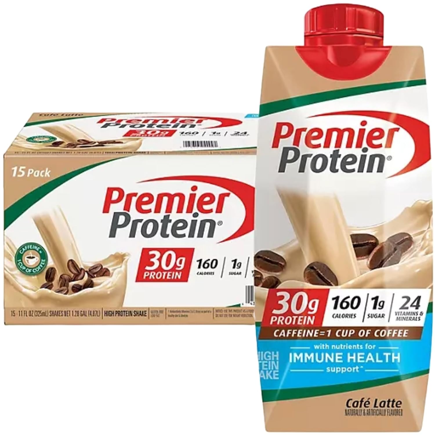 Protein Shake| Variety Pack of Protein Shake, Chocolate, Vanilla, Caramel, Cafe Latte, Strawberries |30g Protein, 1g Sugar, Nutrients to Support Immune Health| 11 Fl Oz (BETRULIGHT Premier Value Case of 15) (Cafe Latte)