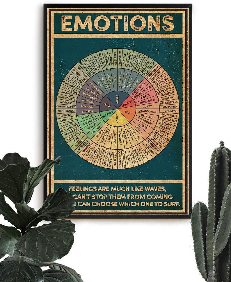 Bioprocess Wheel Of Feelings And Emotions Chart Square Postermental Health Awareness Postertherapy Counseling Postervintage Poster Wall Art Decor Metal Sign Poster 8x12 inches