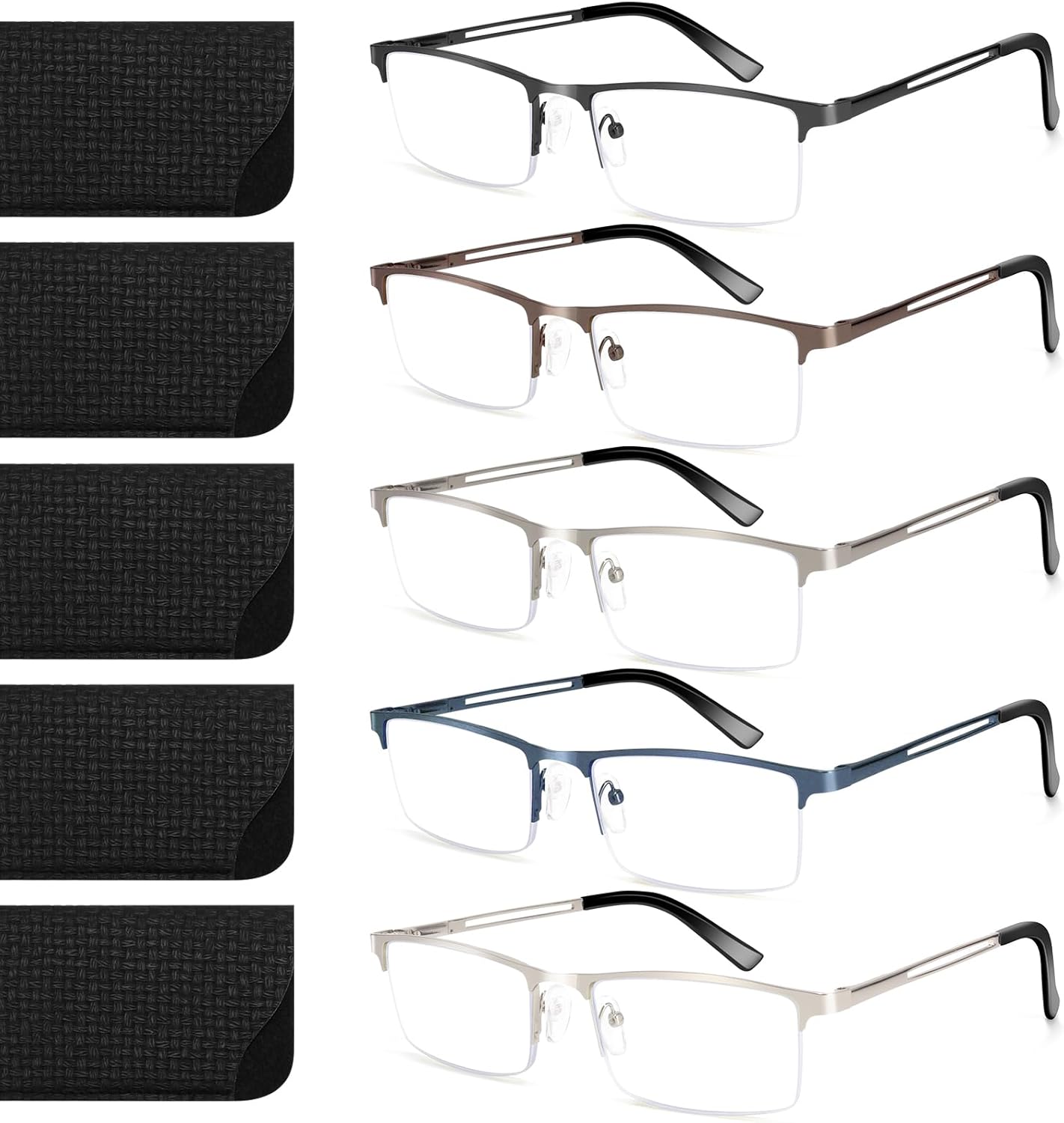 5 pack Business Style Reading Glasses Men - Blue Light Blocking Metal Frame Spring Hinge Durable Readers for Men Women
