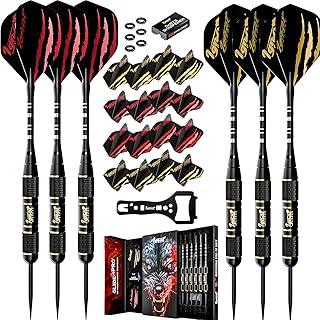 IgnatGames Professional Steel Tip Darts - 6 Pack Premium Darts with Stylish Case and Darts Guide, Darts Metal Tip Set with Aluminum Shafts + Rubber O'Rings + Extra Flights + Dart Sharpener and Wrench