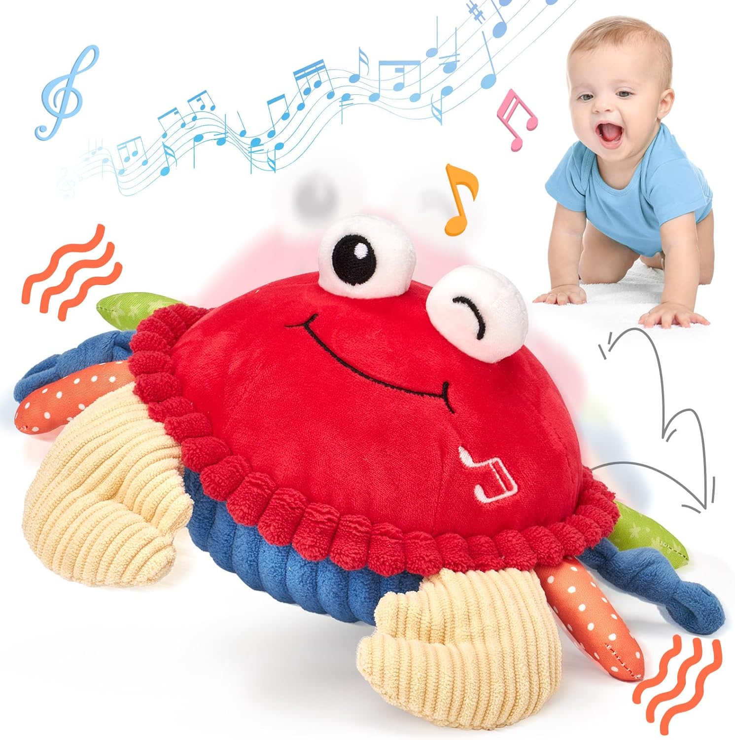 hahaland Sensory Toys for Babies - Musical Crawling Crab Toy Baby Toys 6-12 Months Fun Interactive Infant Montessori Toddler Toy 1 2 3 4 Year Old Boy Girl Birthday Gifts