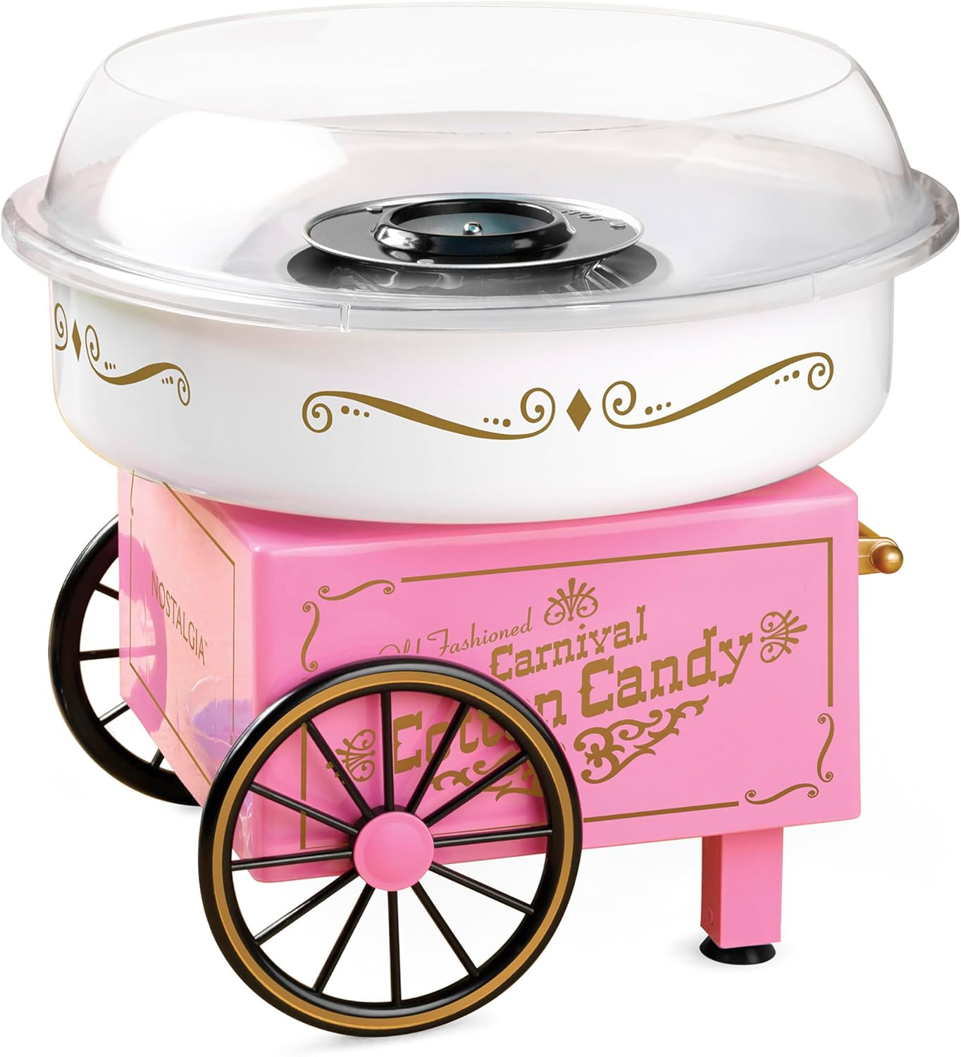 Nostalgia Vintage Hard and Sugar Free Candy Countertop Cotton Candy Maker, Includes 2 Reusable Cones And Sugar Scoop – Pink