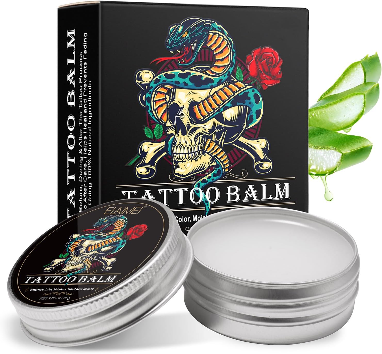 Tattoo Aftercare Butter Cream, 1.06 oz Natural Organic Moisturizer Healing Color Enhance No-Petroleum Lotion Promotes Ink Protects Safe Old New Tattoo Balm for Daily Maintenance(30g)