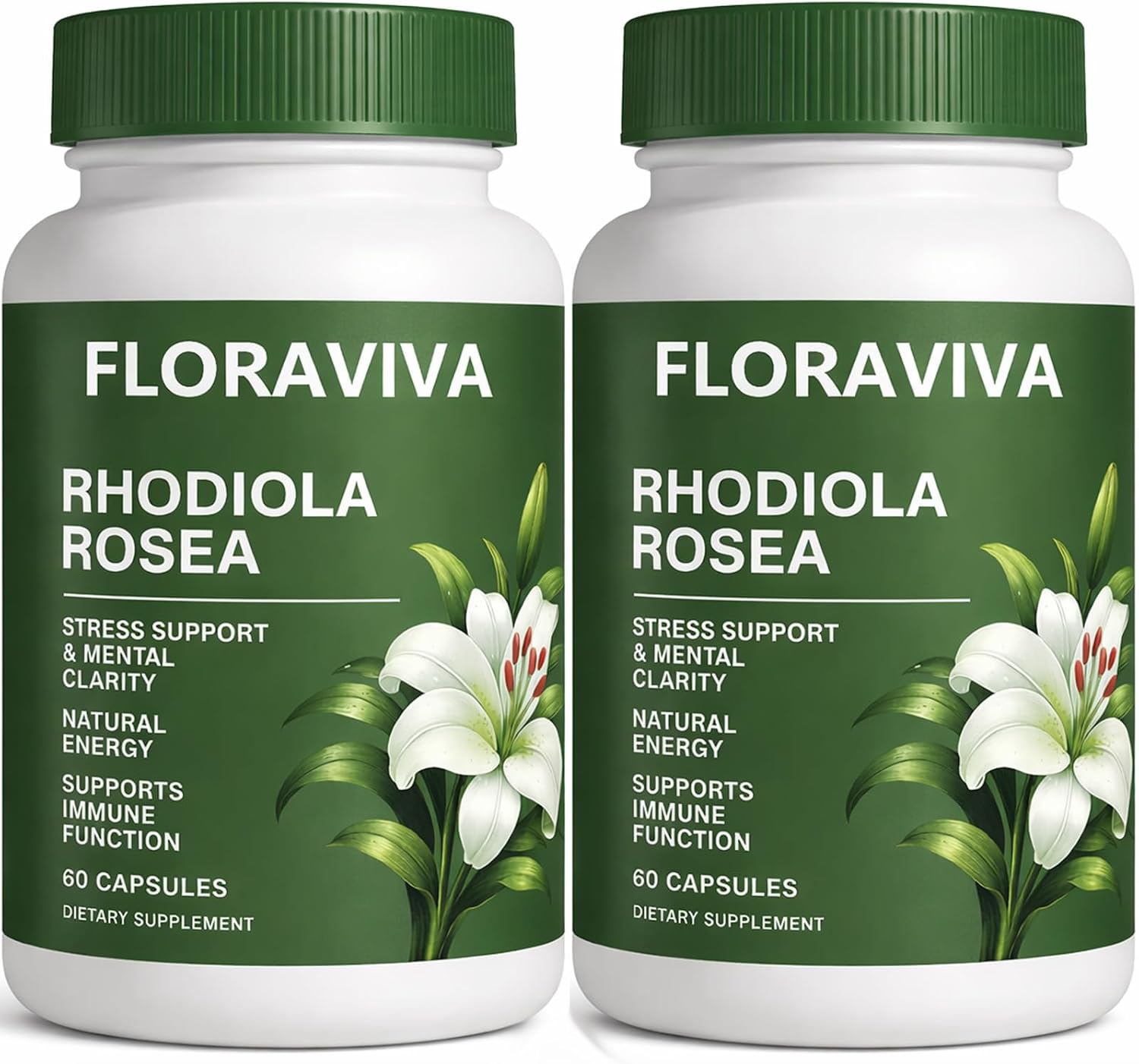 Floraviva Rhodiola Rosea Capsules | 500mg Rhodiola Rosea Extract Supplement for Stress Support, Mental Focus & Energy, Immune Function, Non-GMO, 60 Capsules