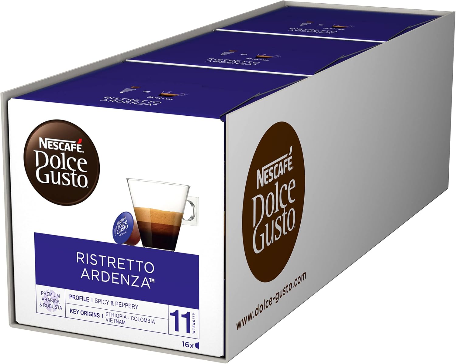 NESCAFE Dolce Gusto Espresso Ristretto Ardenza Coffee Pods - total of 48 Espresso Capsules - Intensity 11 - Premium Arabica Coffee (3 Packs)