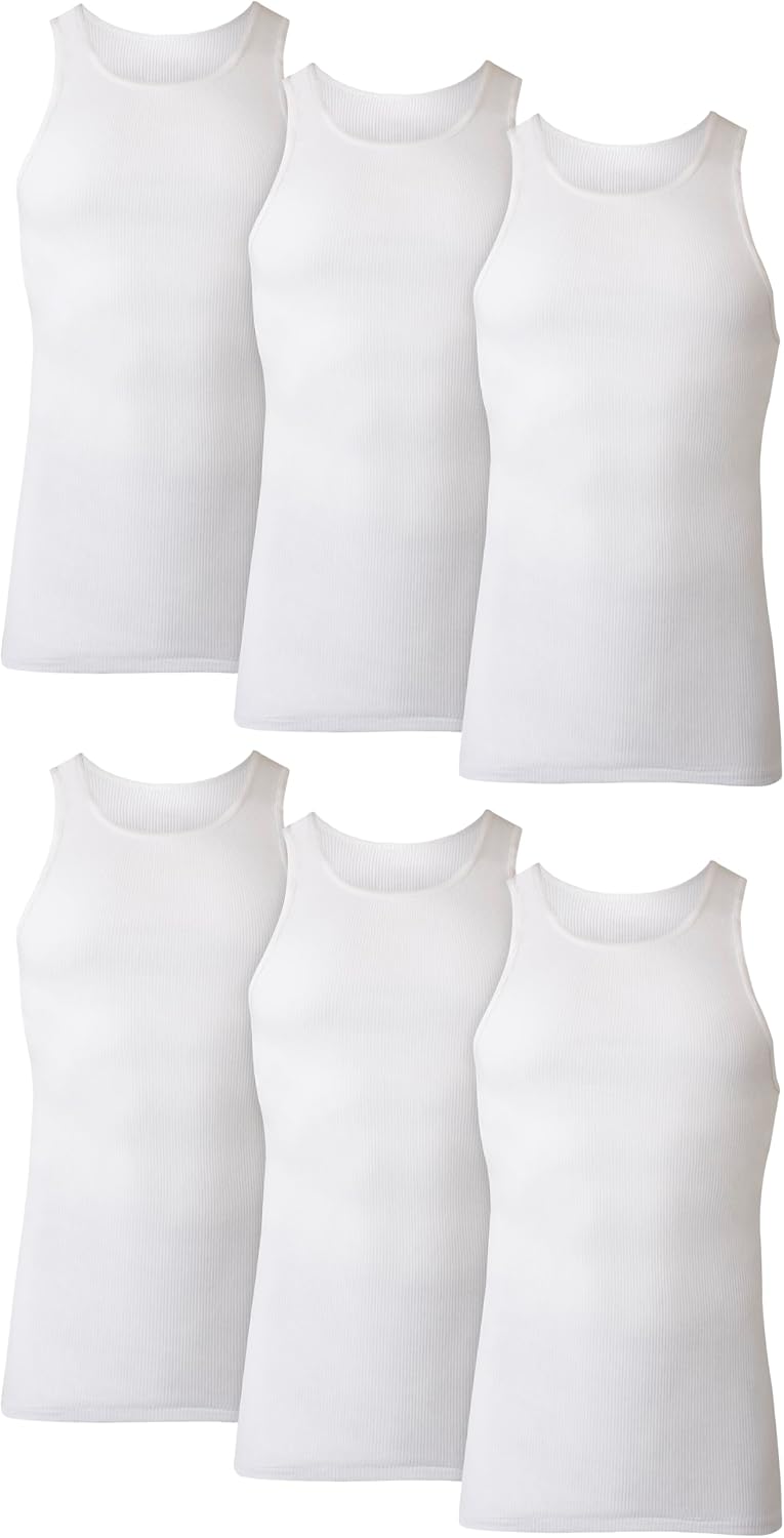 Hanes Men's Hanes Men's Cotton Tank Undershirts Pack, Moisture-Wicking Ribbed Tanks, Lightweight Cotton Tank Undershirts, Multi-Pack Underwear (Pack of 6)