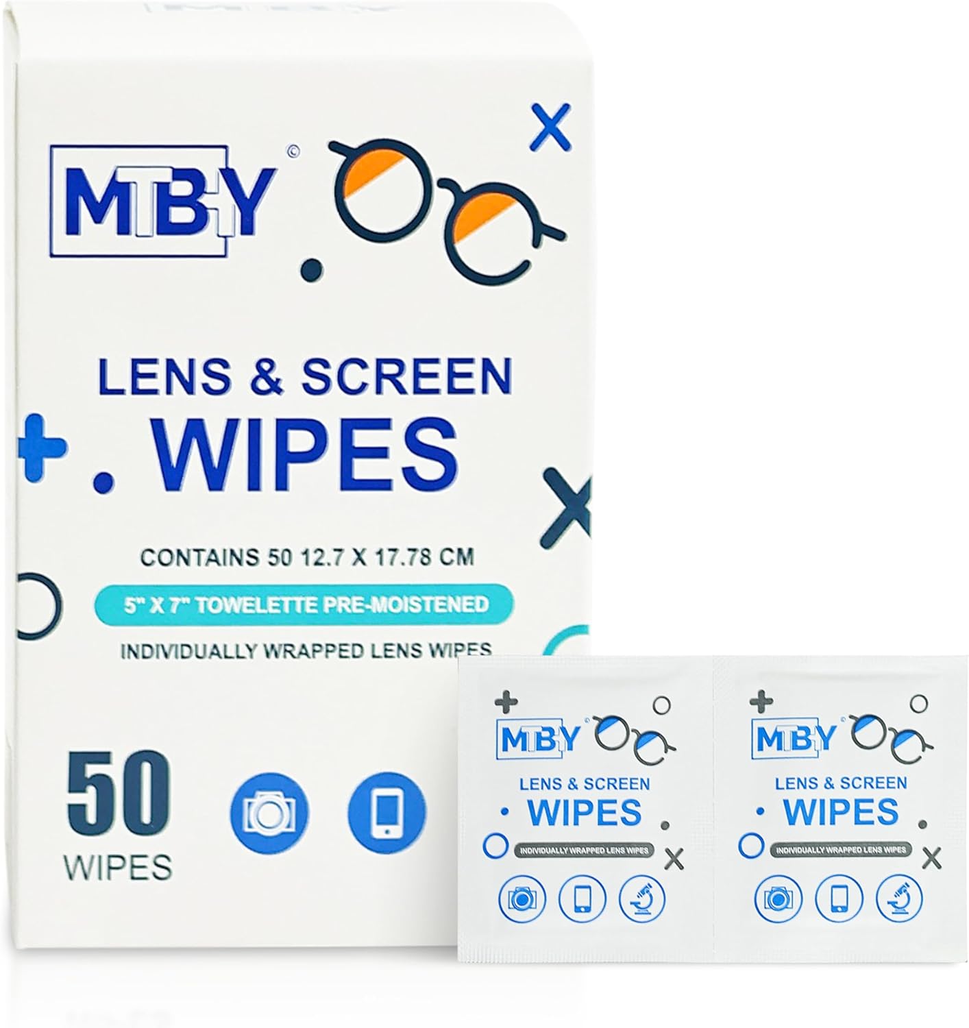 Lens Cleaning Wipes (50 Total Wipes) | Pre-Moistened Individually Wrapped Wipes | Non-Scratching & Non-Streaking | Safe for Eyeglasses, Goggles, & Camera Lens