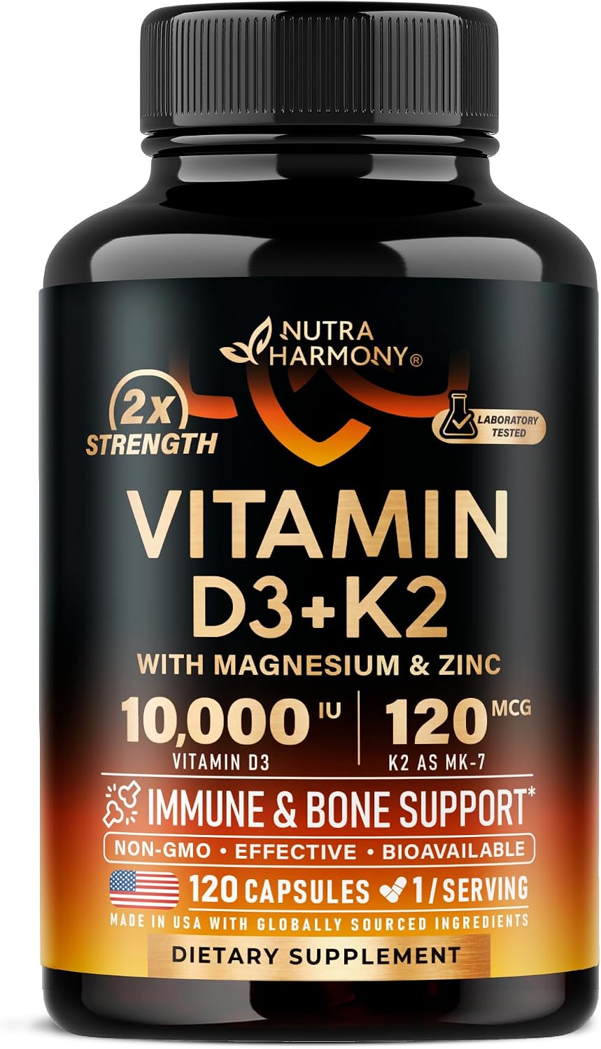 Vitamin D3 K2 - Vitamin D3 10000 iu & K2 as MK-7 120 mcg Complex - 120 Caps
