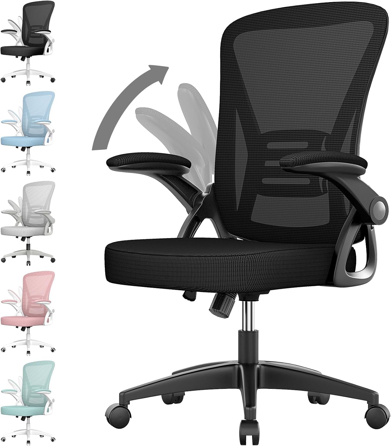rattantree Office Chair, Mid Back Ergonomic Desk Chair with Flip-up Armrest, Computer Swivel Chair with Back Support, Adjustable Conference Executive Manager for Home/Office Use