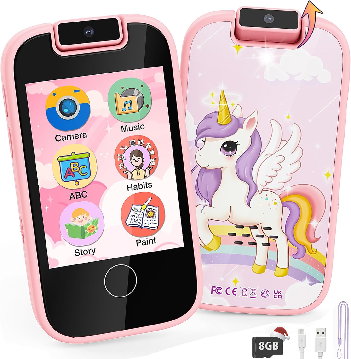 Shiningstone Kids Smart Phone for Girls, Toddler Phone with Dual Camera Puzzle Games Touchscreen, Learning Toy Christmas Birthday Gift (Pink)