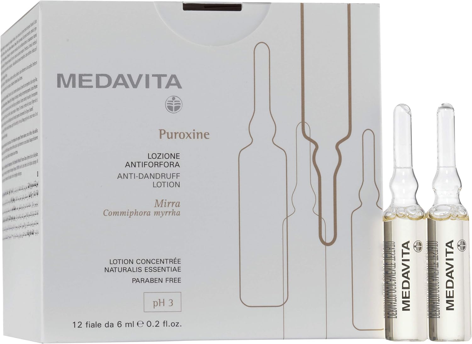 Medavita | Puroxine Anti-Dandruff Lotion 12 Vials x 6 ml, Reduces Itchiness and Sebum, Made in Italy