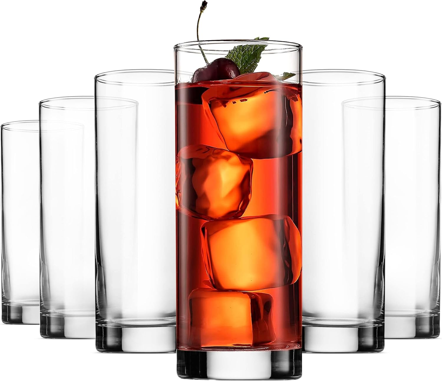 Paksh Novelty Italian Highball Glasses [Set of 6] Clear Heavy Base Tall Bar Glass - Drinking Glasses for Water, Juice, Beer, Wine, Whiskey, and Cocktails | 13-Ounce Cups