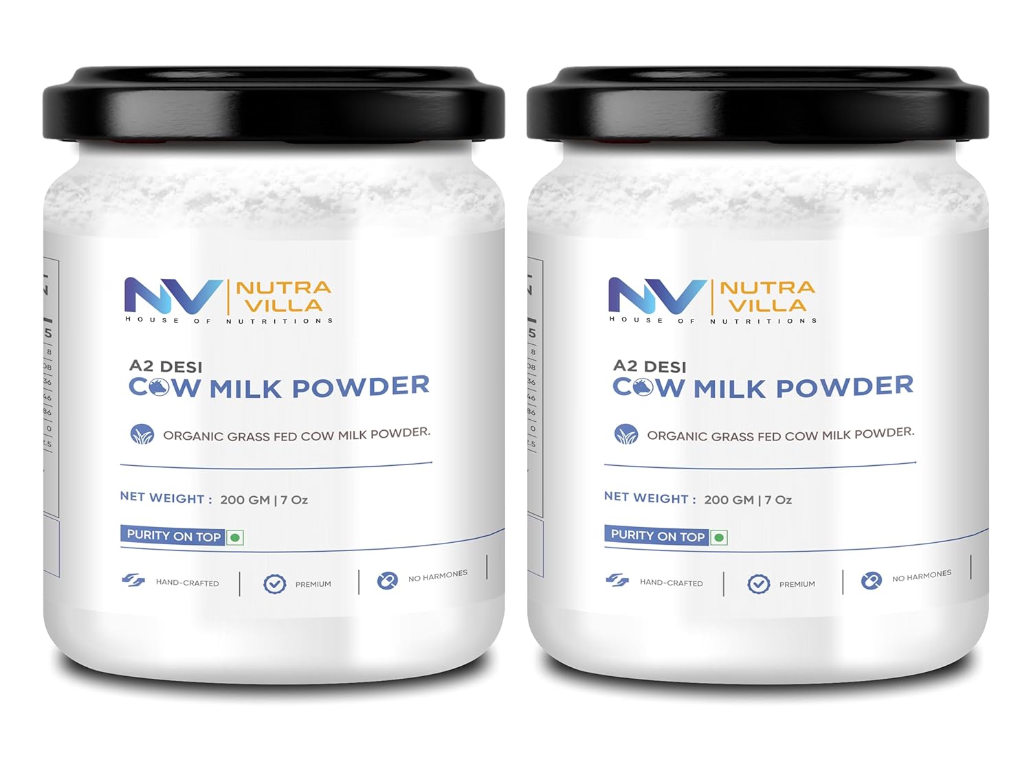Nutravilla A2 Whole Milk Powder A2 Desi Cow Milk Powder | Made From Organic Grass Fed Gir Cow | 2 Jars Of 200 Grams Each