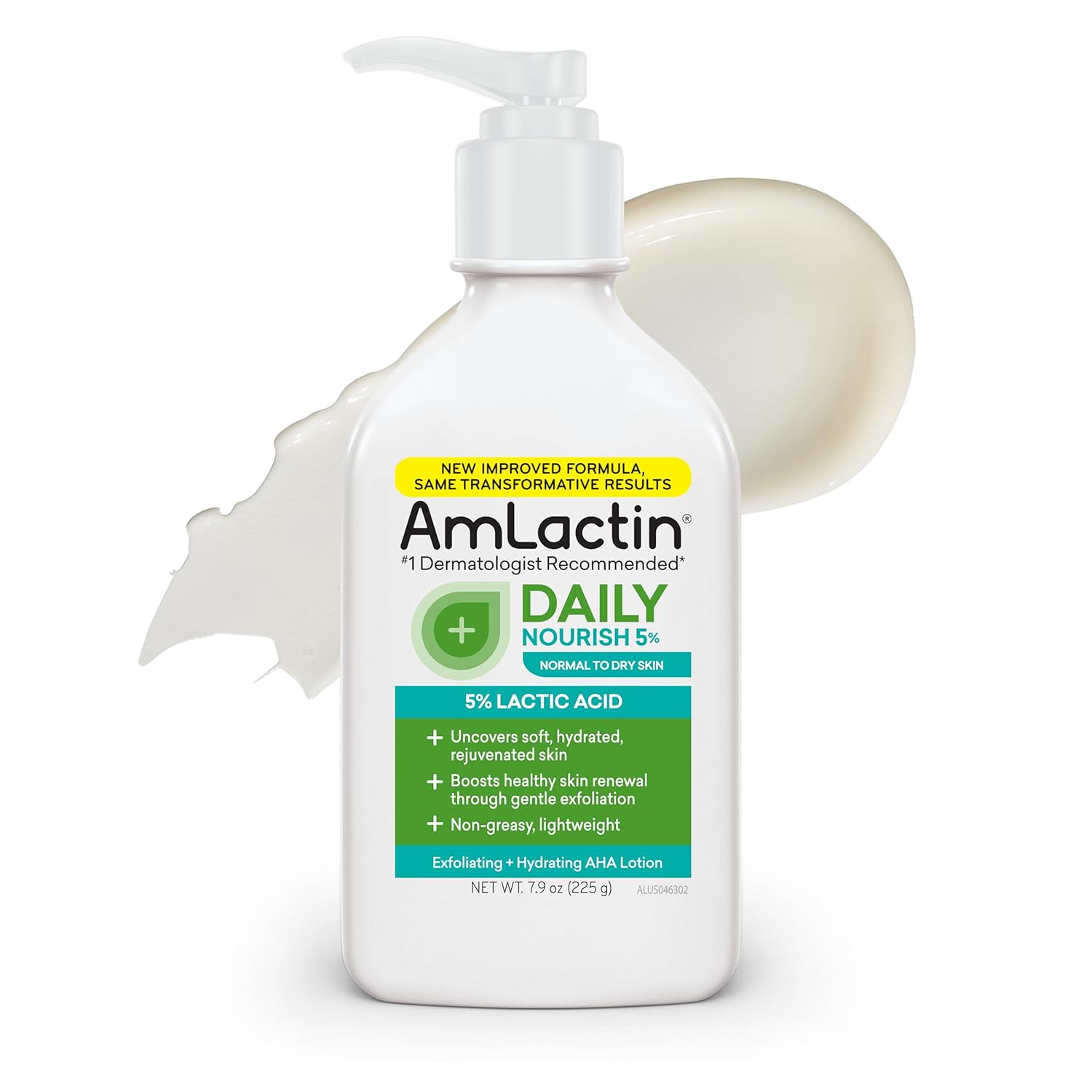 AmLactin Daily Nourish - Therapeutic Face and Body Lotion for Dry Skin - No-Scrub Exfoliator and Moisturizer with 5% Lactic Acid AHA, Safe for Sensitive Skin, 7.9 oz (Packaging May Vary)​