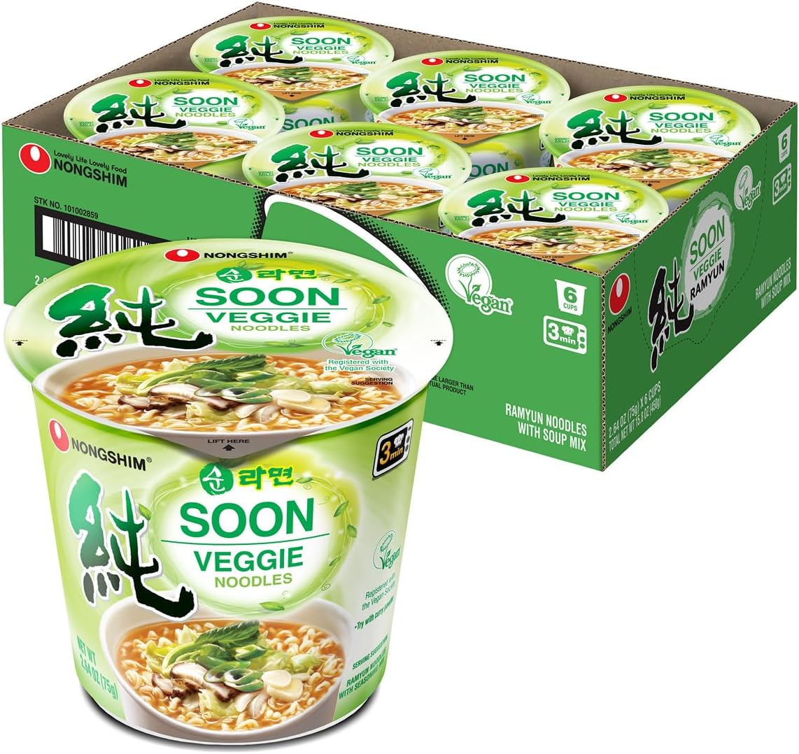 Nongshim Soon Noodle Soup, Veggie, 2.6 Ounce (Pack of 6) by Nongshim