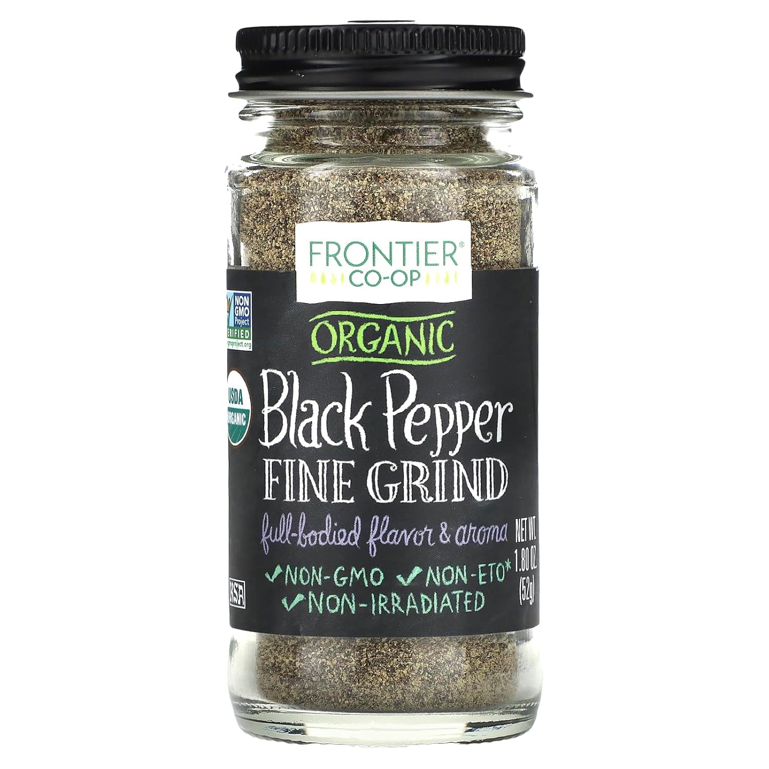 Frontier Co-op Organic Fine Ground Black Pepper, 1.8 Ounce Bottle, Full-bodied Flavor and Aroma, Kosher