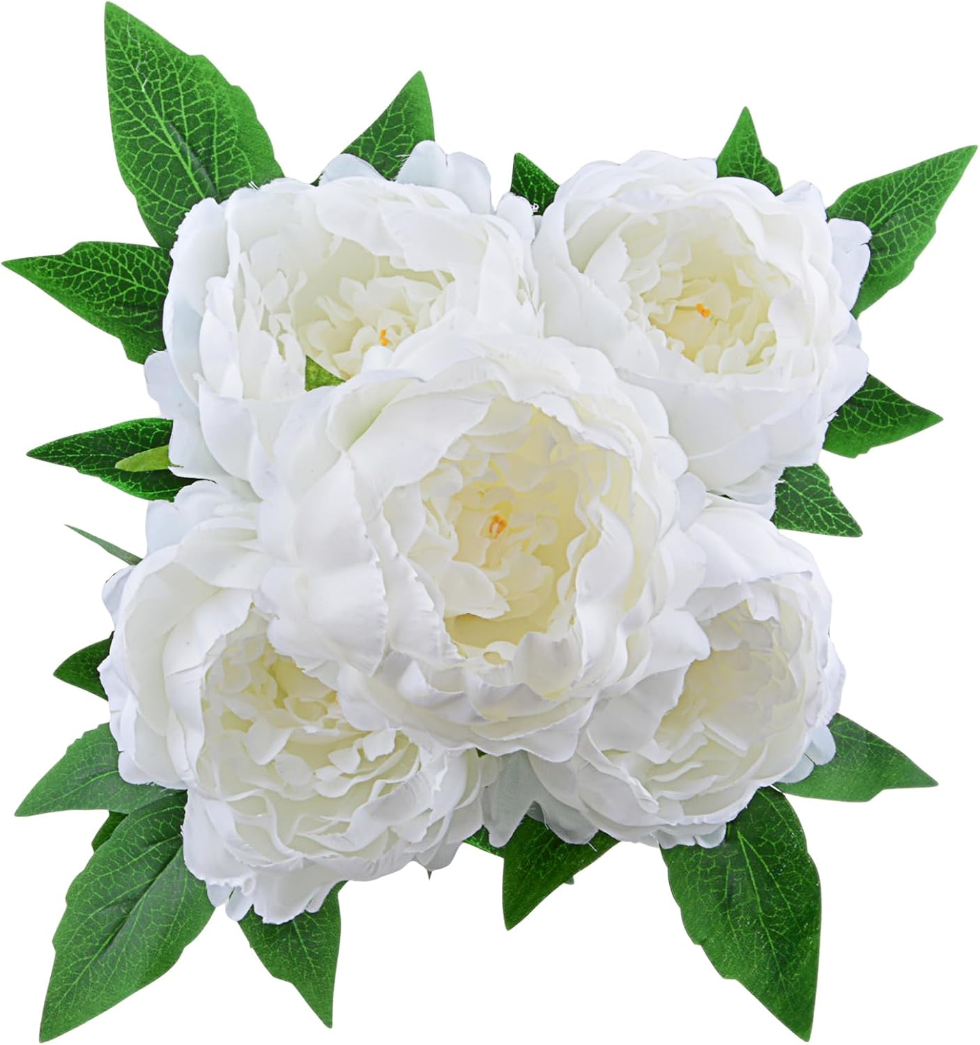 Artificial Peony Silk Flowers Bouquet Home Wedding Decoration, 1 Pack, 5 Heads (White)