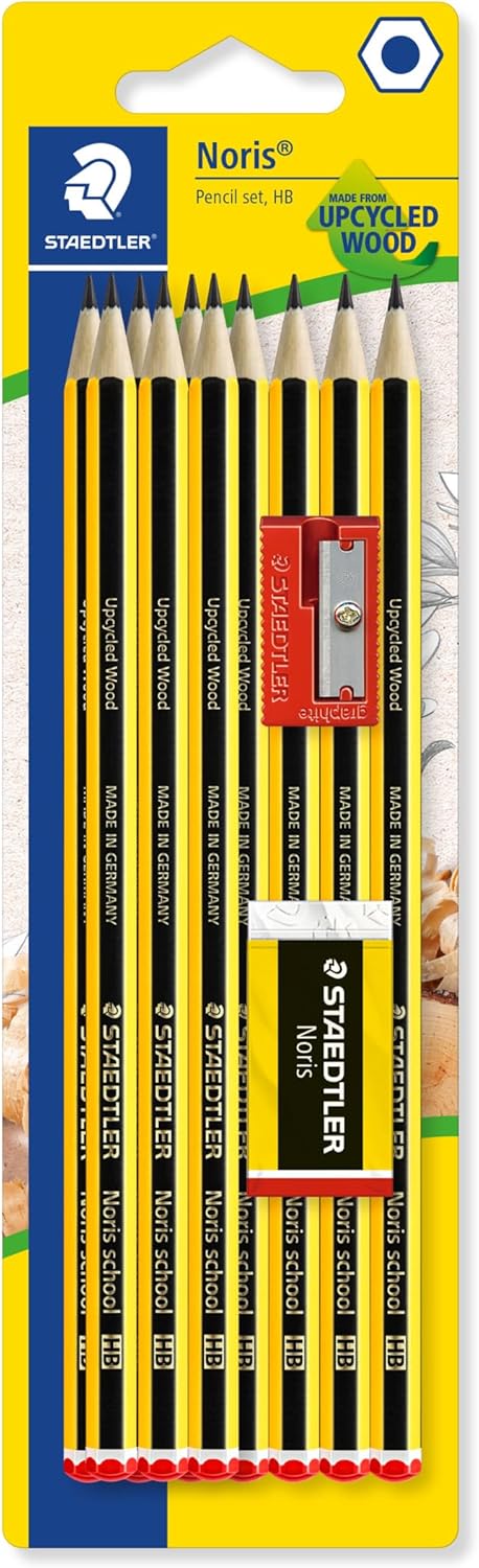 STAEDTLER 121-SBK10 Noris School Graphite Pencils - HB Degree (Pack of 10 Pencils, Sharpener + Noris Eraser)