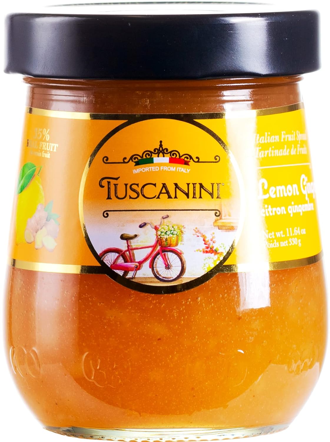 Tuscanini Italian Lemon Ginger Preserves, 11.64 oz Jar | 35% Real Fruit | Premium Spreadable Fruit Jam |No High Fructose Corn Syrup | No Preservatives | Non GMO |Gluten Free | Certified Kosher