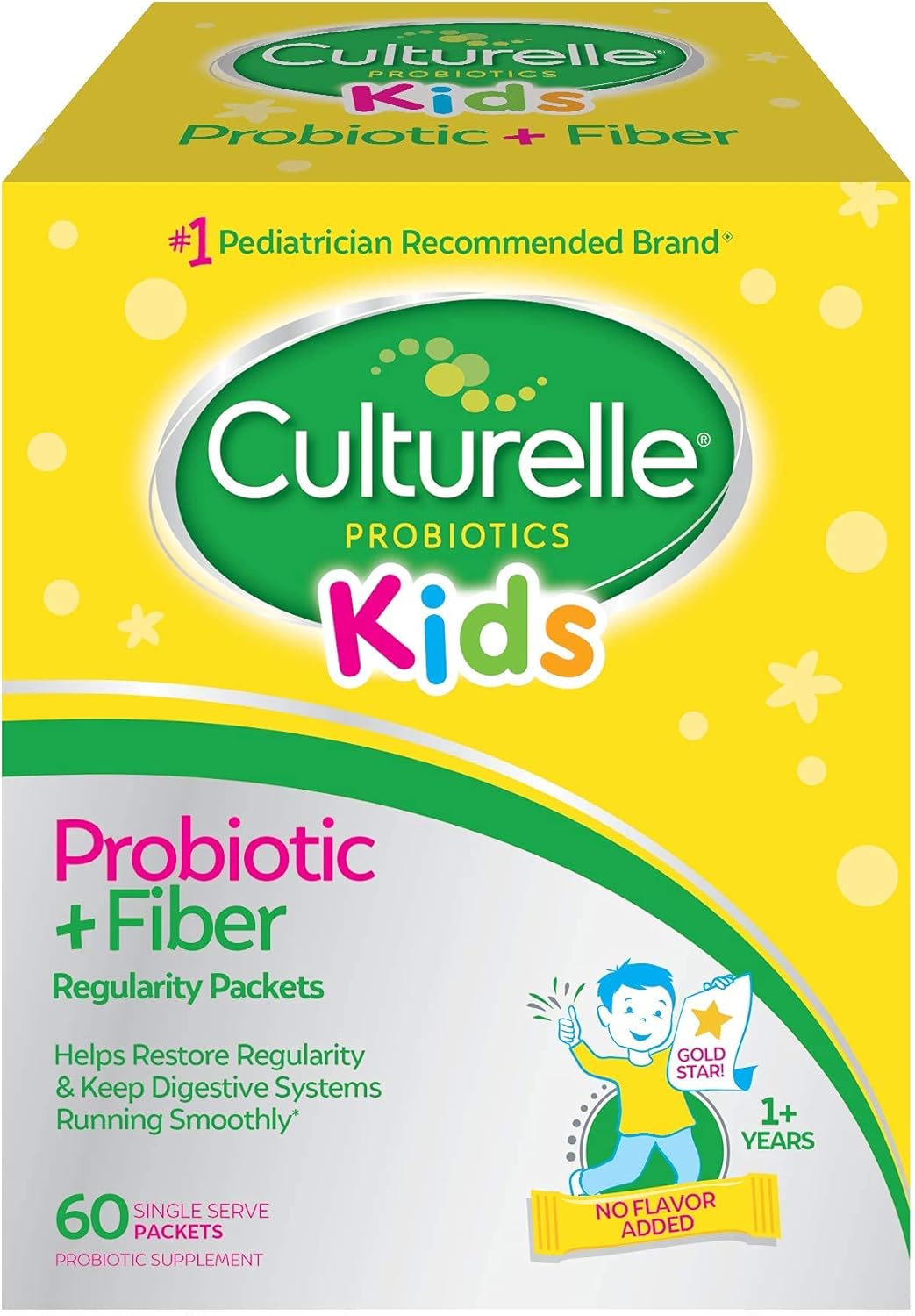 Culturelle Kids Probiotic + Fiber Packets (Ages 3+) - 60 Count - Digestive Health & Immune Support - Helps Restore Regularity