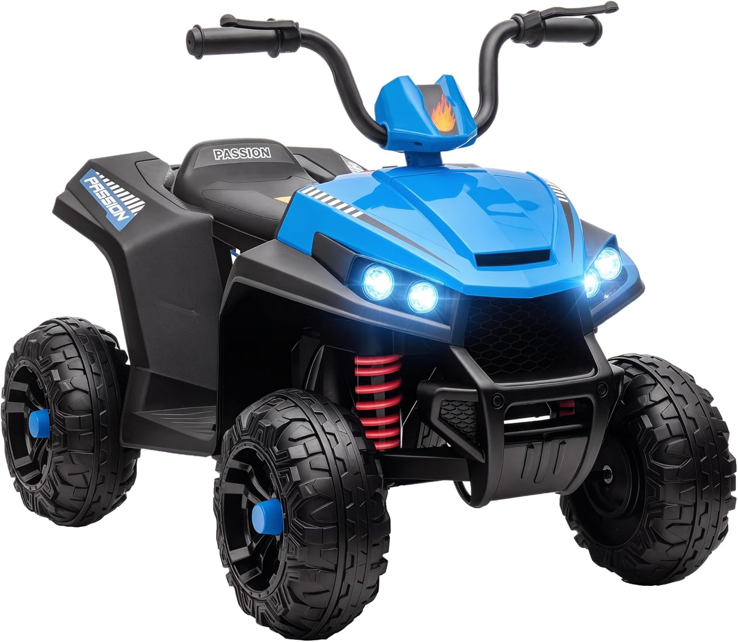 Qaba 12V Kids ATV, Battery Powered Ride on Four Wheeler with Spring Suspension, Forward & Reverse, LED Lights, Music, MP3, Kids Electric Car for Boys Girls, Blue