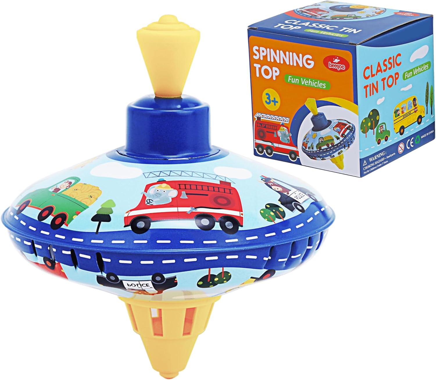Retro Spinning Top Tin Toy for Kids – Fun Vehicle Classic Toys - Toddler Traditional Spin Tops - Metal Fidget Spinner for Kindergarten – Sensory Gyroscope - Novelty Gifts Party Favors