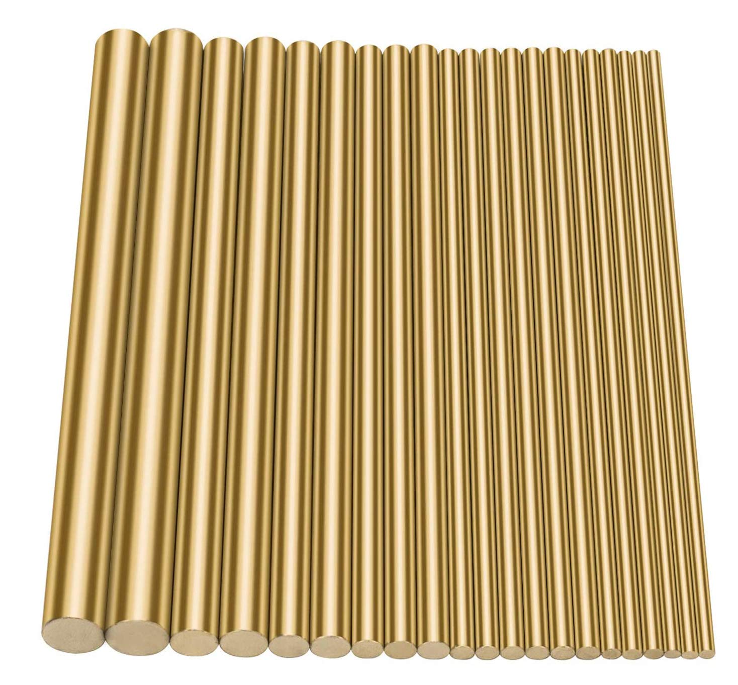 Brass Round Rods Bar Assorted Diameter 2-8mm for DIY Craft (21 PCS)