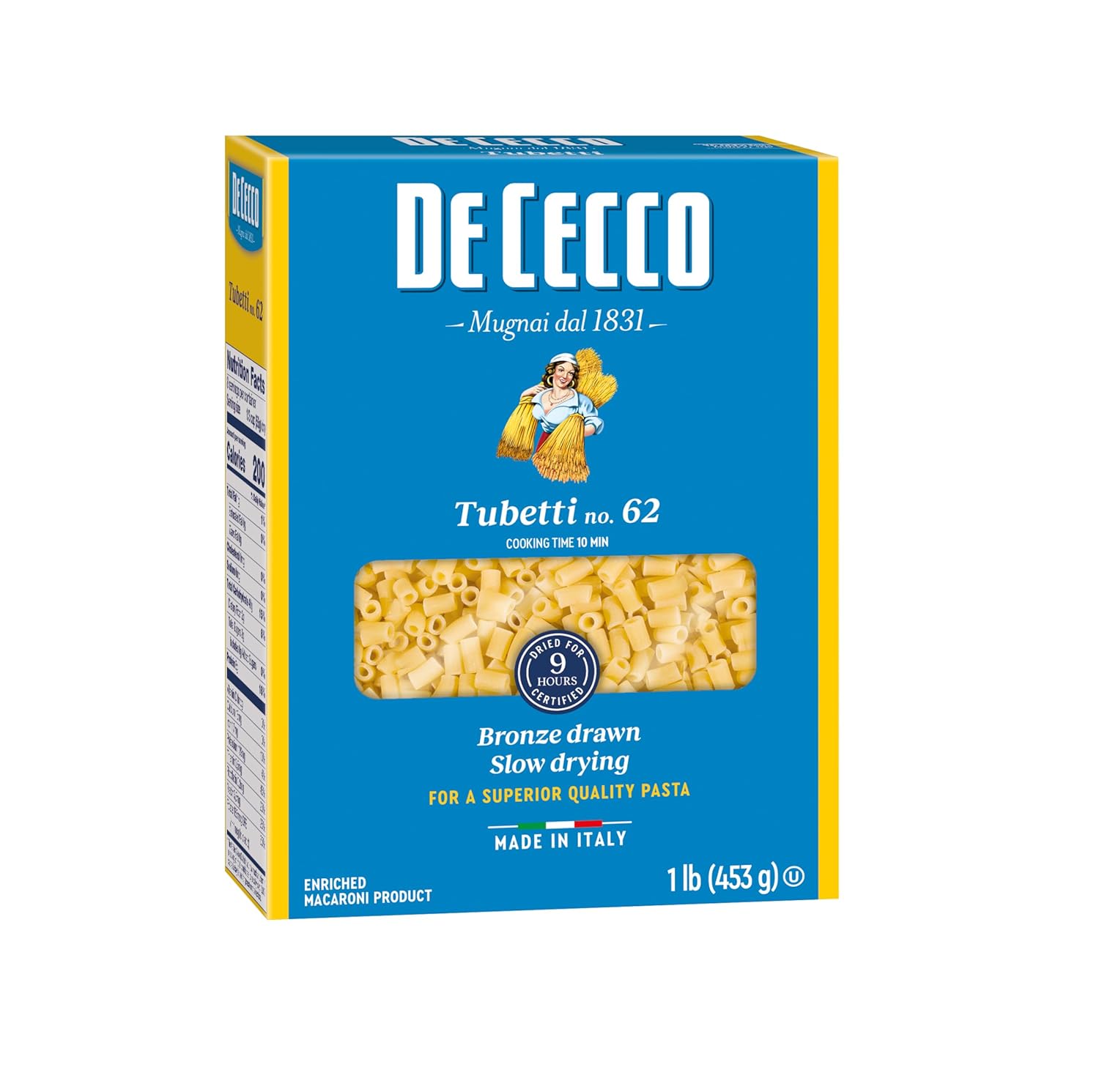 De Cecco Pasta, Tubetti No.62, Made in Italy, High in Proteing & Iron, Bronze Die, 16 Oz, Pack of 5