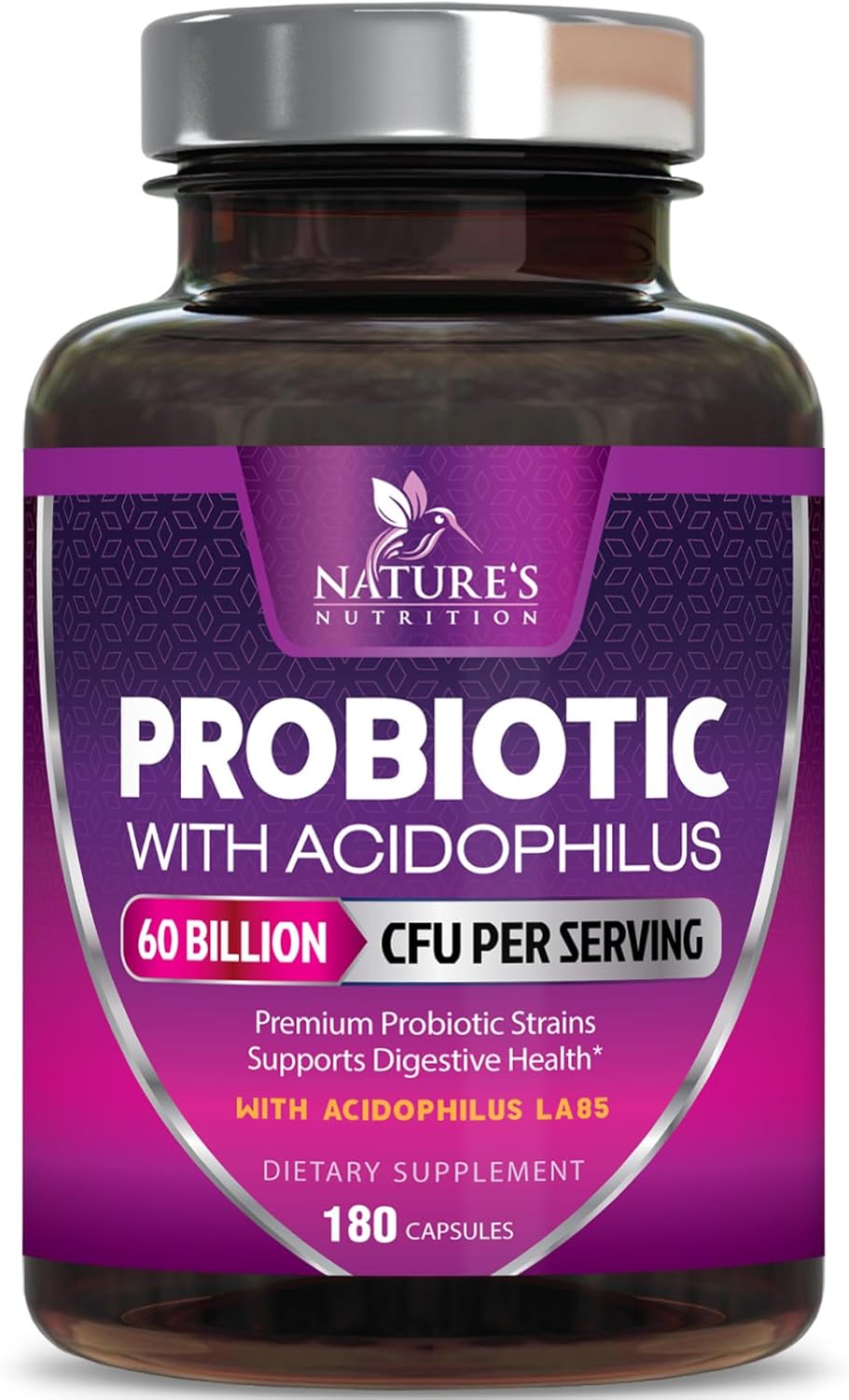 Probiotics 60 Billion CFU per Serving - 10 Strains + Prebiotics - Digestive Health, Gut & Immune Support - Supports Occasional Constipation, Gas & Bloating for Women & Men Shelf Stable - 180 Capsules