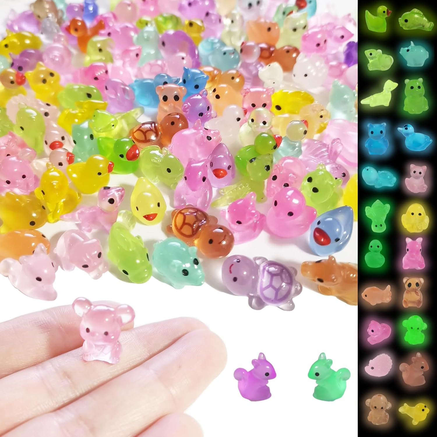 eodohun 150PCS Glow-in-the-Dark Resin Animals Mystery Set, 10+ Mini Creature Assortment for Fairy Gardens, Aquariums & DIY Micro Landscapes, Non-Toxic Blind Box-Style Decor Collection