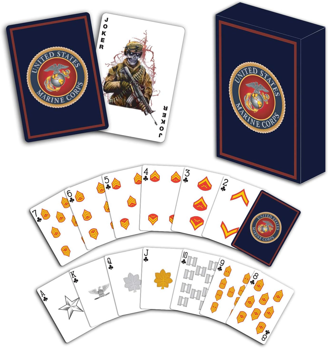 Military Gift Shop USMC Professional Quality Marine Corps Playing Cards with Marine Corps Rank Insignia - Gifts | Disabled Vet Owned Business - USMC Playing Cards