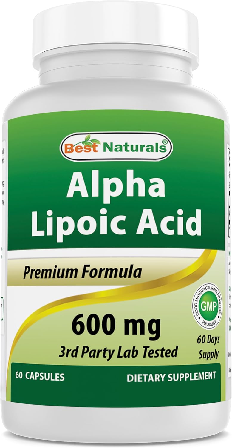 Best Naturals Alpha Lipoic Acid 600 mg 60 Capsules - ALA Powerful Antioxidant (60 Count (Pack of 1))