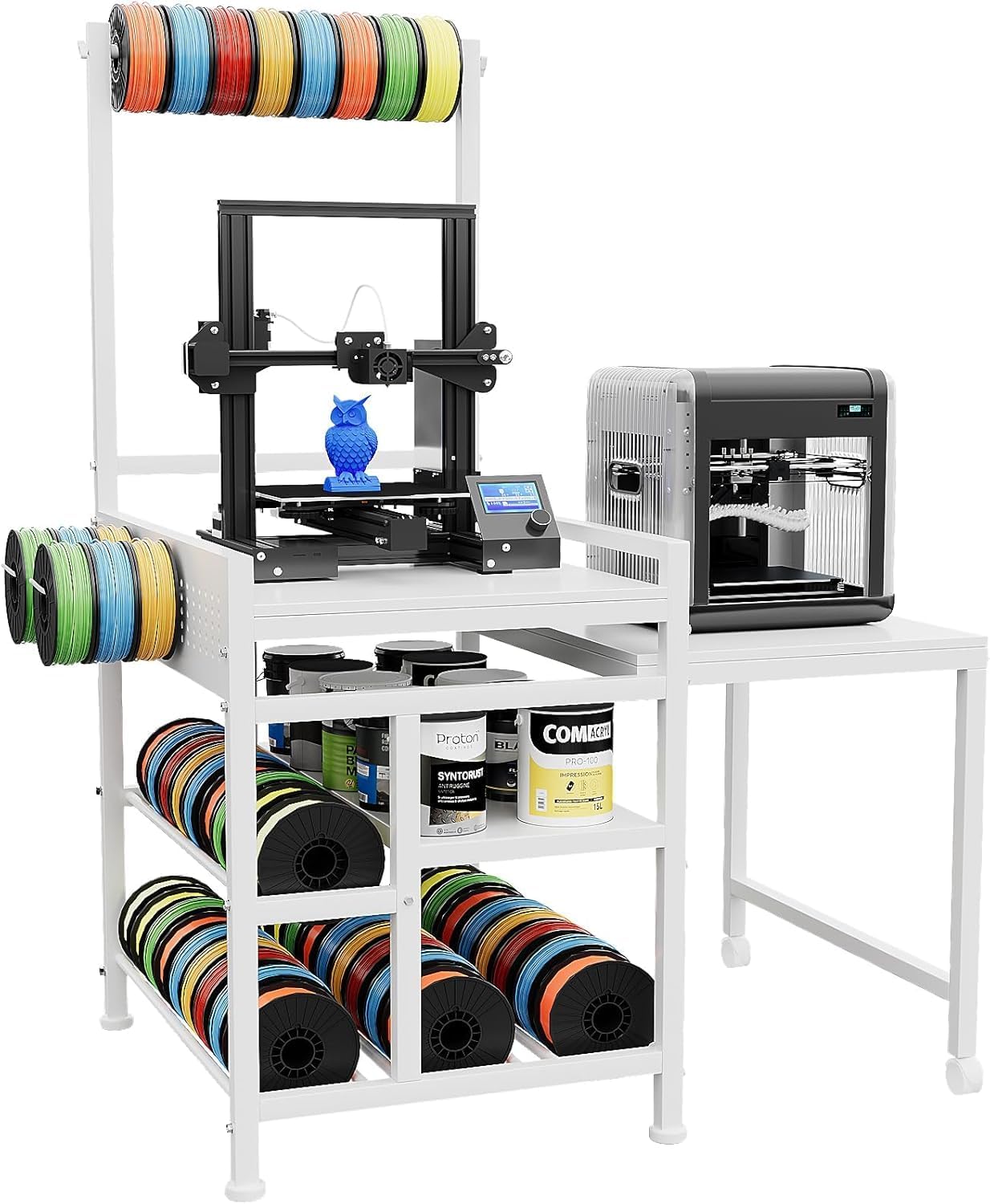 3D Printer Table with Filament Storage – Heavy Duty 3D Printer Stand with Spool Rack, Extendable Design for Garage, Office or Workshop