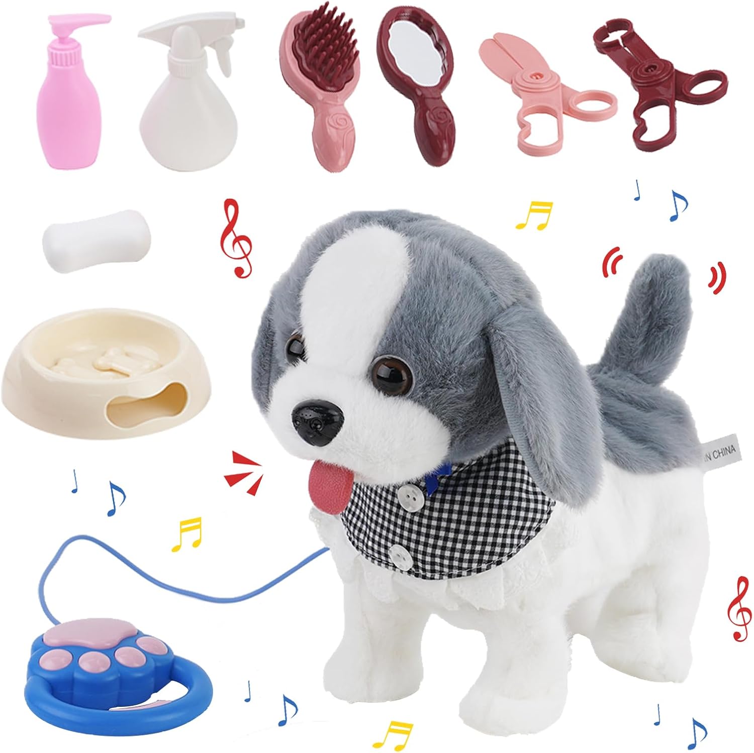 Ark Miido Walking Dog Toy with Remote Control - Interactive Plush Pet Puppy Toy with Walking, Barking, Singing, Shaking Tail - Pretend Dress Up Dog for Boys & Girls Gift (Grey)