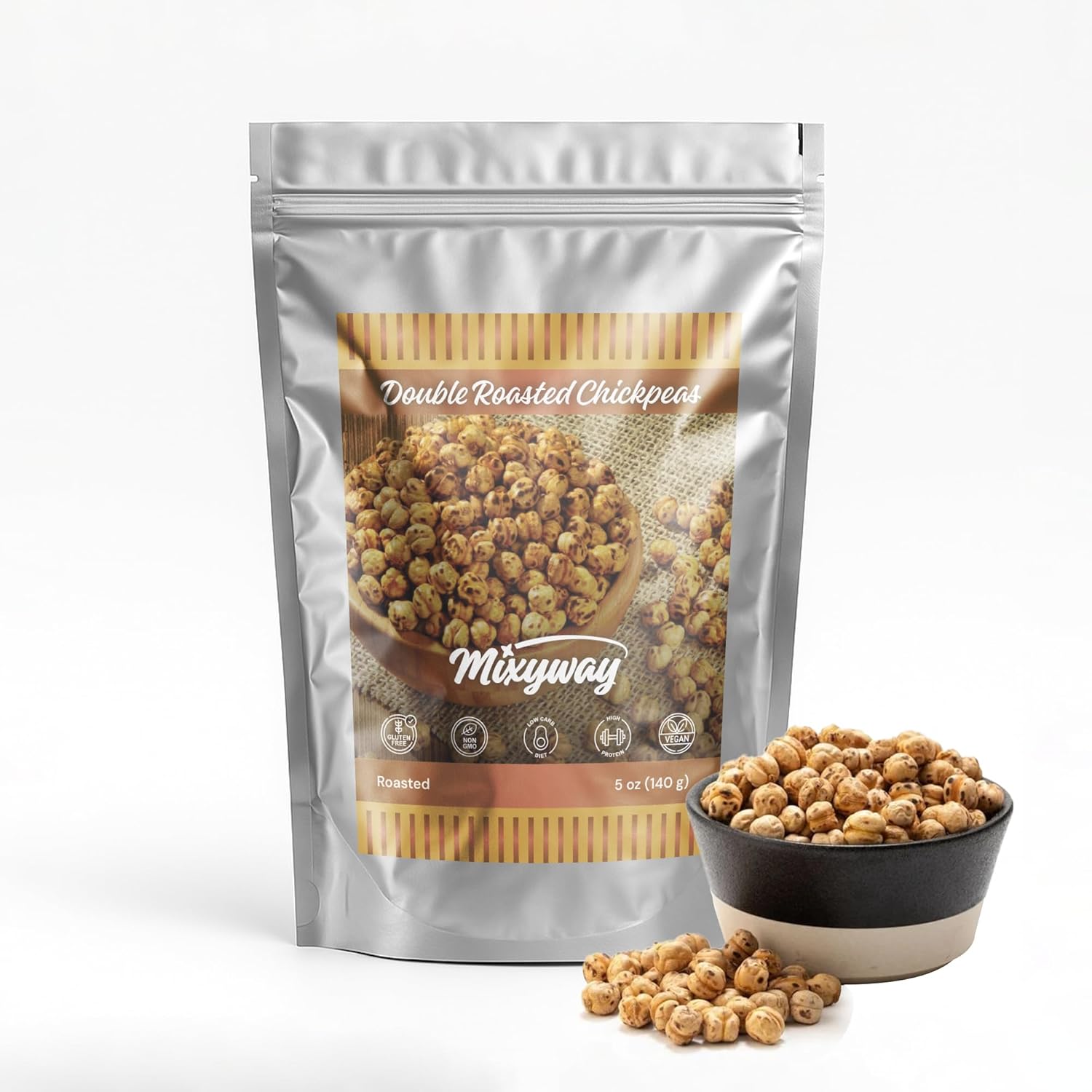 Yellow Double Roasted Dried Corum Chickpeas (Garbanzo Beans) Gourmet Snacks 5 Oz in Resealable Doypack Bag Mixyway Turkish Chickpeas, Dry Leblebi,Chickpea Snacks, Crunchy Chickpeas Double Size Corum Leblebisi (5 Ounce, Double Roasted Chickpeas)