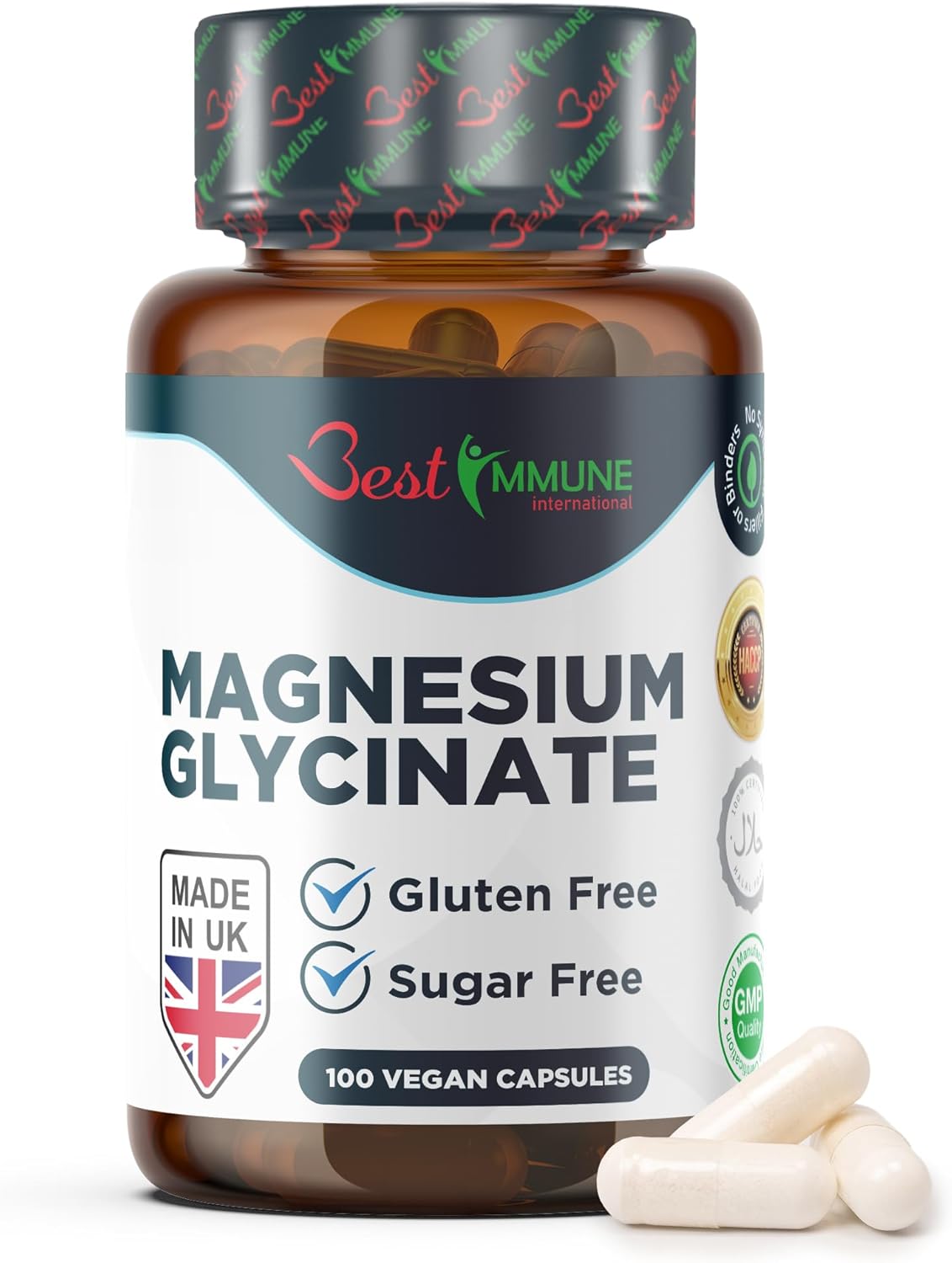 Best Immune, Magnesium Glycinate 500mg - High Strength Magnesium for Absorption and Bioavailability Balanced Formula for Energy Wellness 100 Vegan Capsules