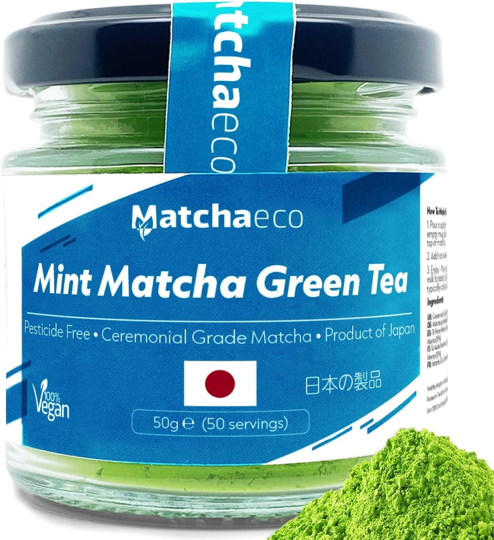 Matchaeco 50g Japanese Peppermint Matcha Green Tea Powder Flavoured | Stone Ground Ceremonial Grade From Japan | Pesticide-Free | Vegan Baking, Gift | (50g M)