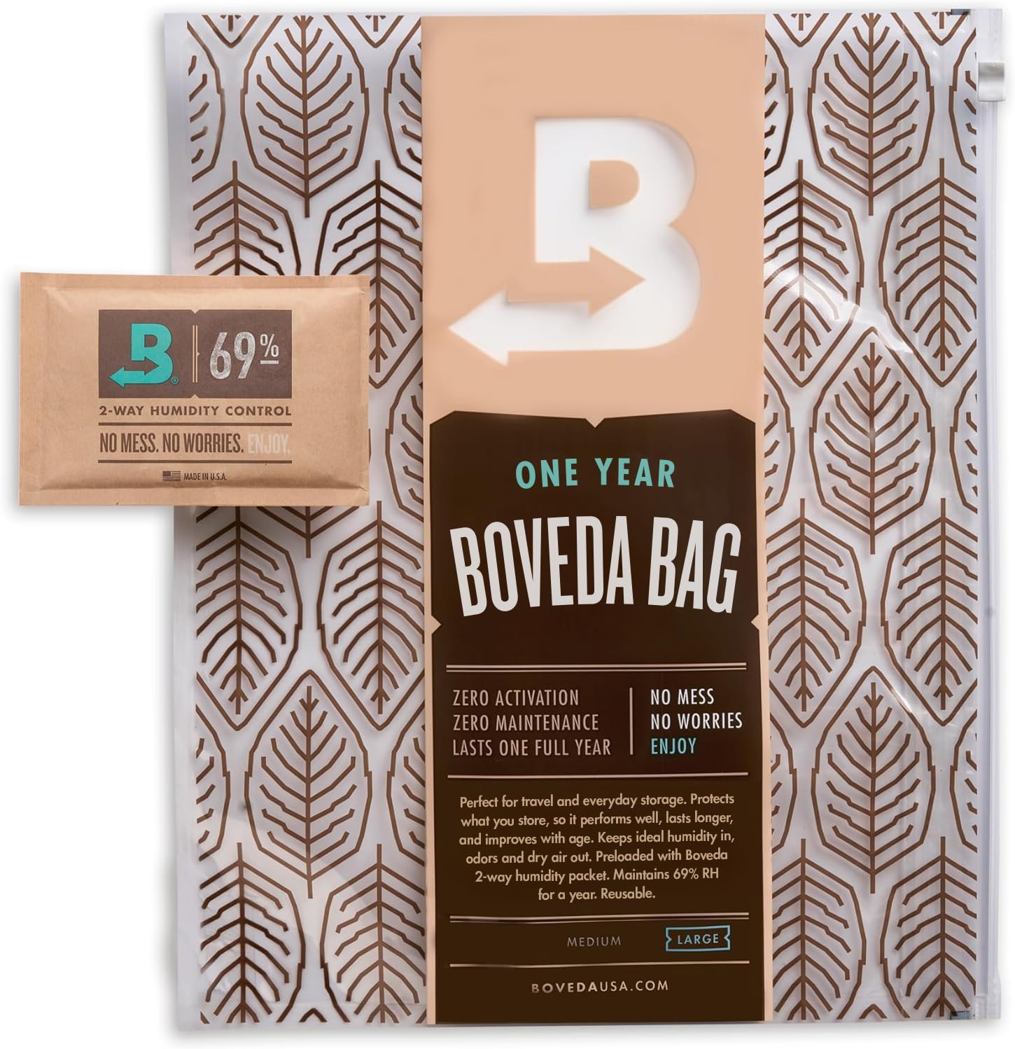 Boveda for Cigars | Large Humidor Bag | Preloaded with 69% RH 2-Way Humidity Control | Cigar Storage for 60-80 Cigars | 1-Count