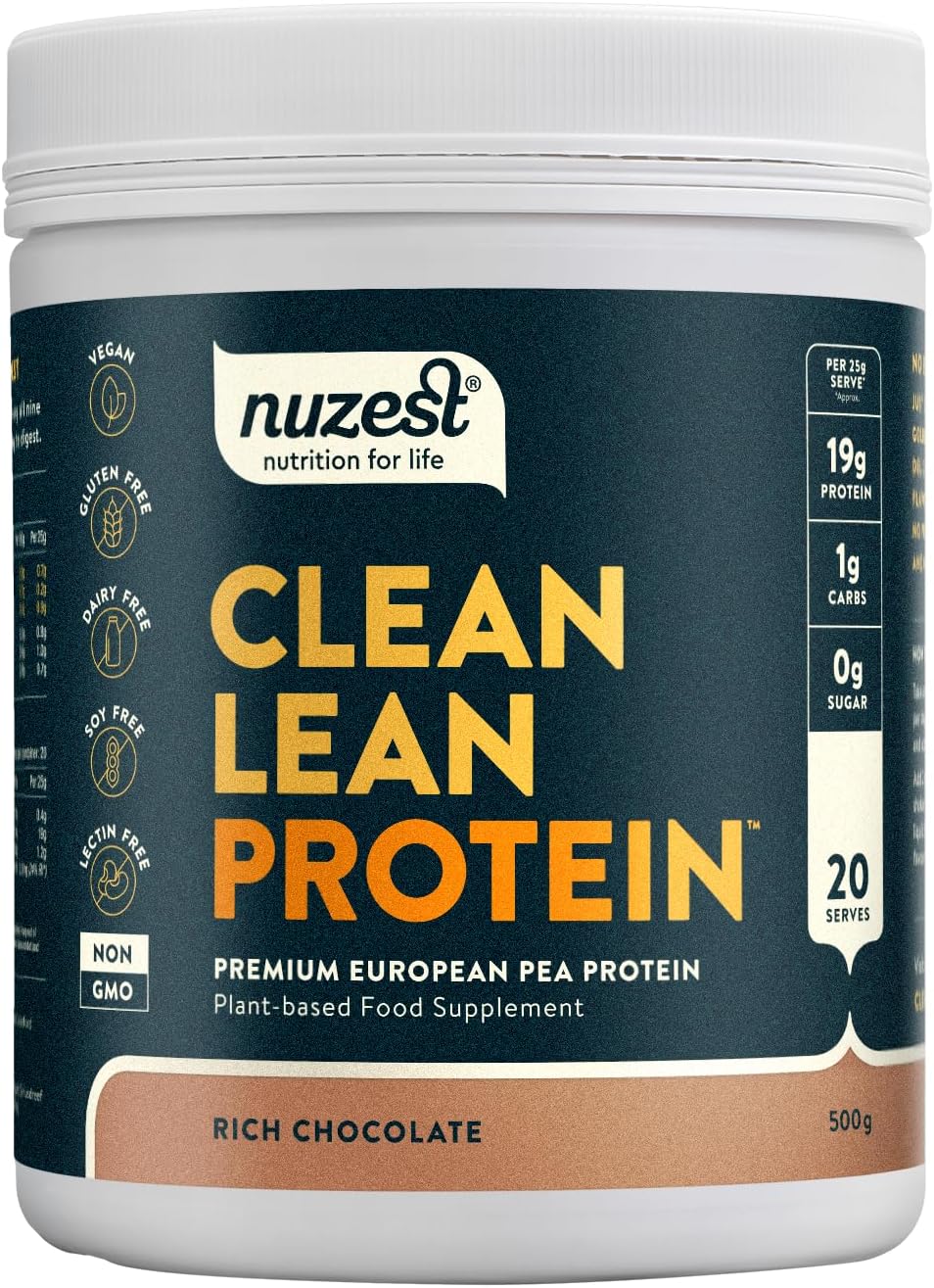 Vegan Protein Powders by Nuzest - Clean Lean Protein - Rich Chocolate - Plant Based Pea Protein Shake - Low Calorie & Low Carb - Gluten Free - Dairy Free - 500g (20 Servings)