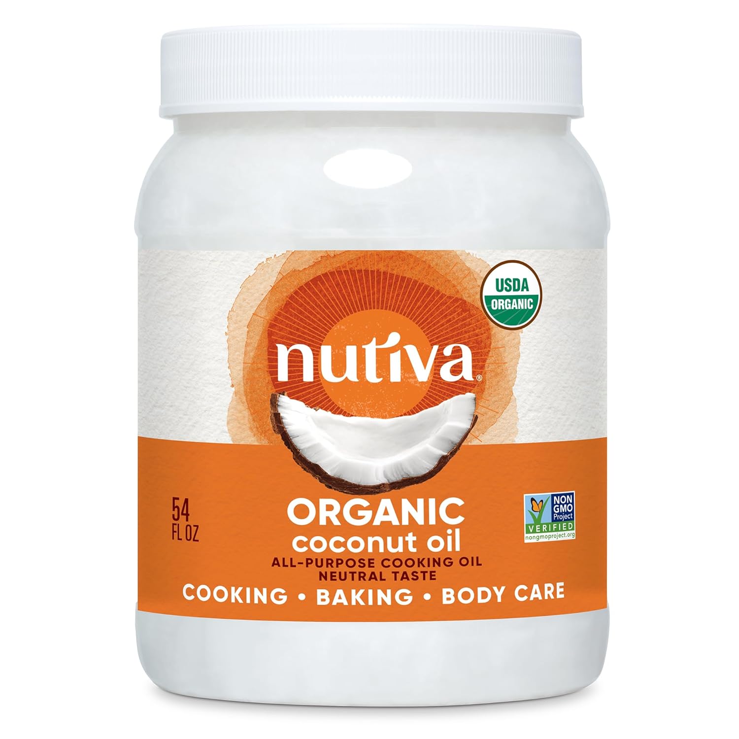 Nutiva Organic Steam-Refined Coconut Oil, 54 Fl Oz, USDA Organic, Non-GMO, Vegan, Keto, Paleo, Neutral Flavor and Aroma for Cooking & Natural Moisturizer for Skin and Hair