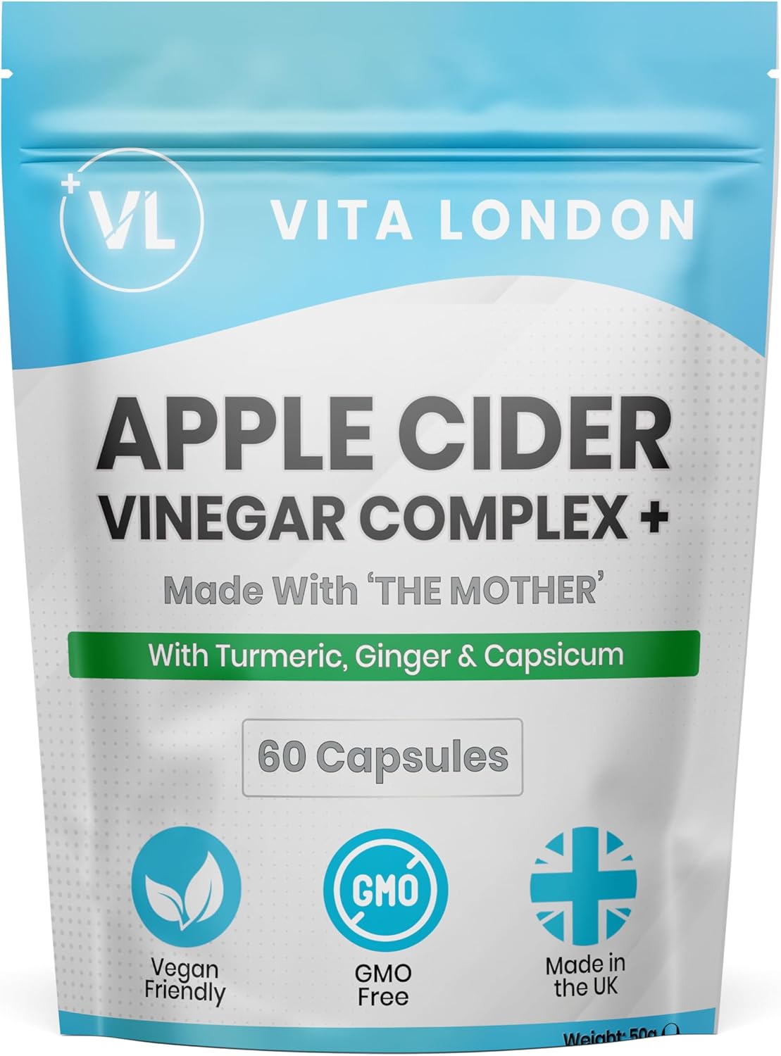 Apple Cider Vinegar Capsules with The Mother | 1500mg + Complex with Turmeric, Ginger & Capsicum | 60 High Strength Capsule (not Tablets, Gummies or Liquid) | Made in UK, Vegan