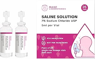 BASE LABORATORIES 7% Saline Solution for Nebulizer Machine | Saline Solution for Inhalation & Nasal Irrigation | High 7% Concentration l 25 Vials 5ml Unit Dose